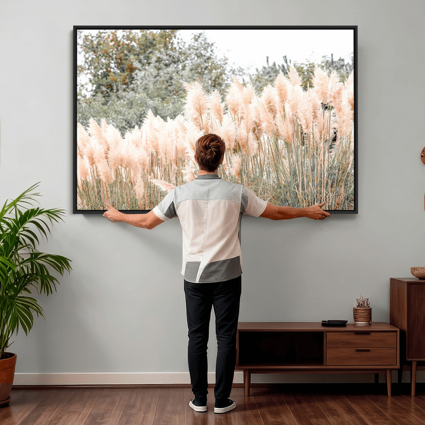 21826392-MGV-CV-36X24 - Pampas Grass Wall Art – Soft Blush Hues and Natural Texture Canvas Print, Serene Outdoors & Botanical Charm for Living Room or Nature Decor