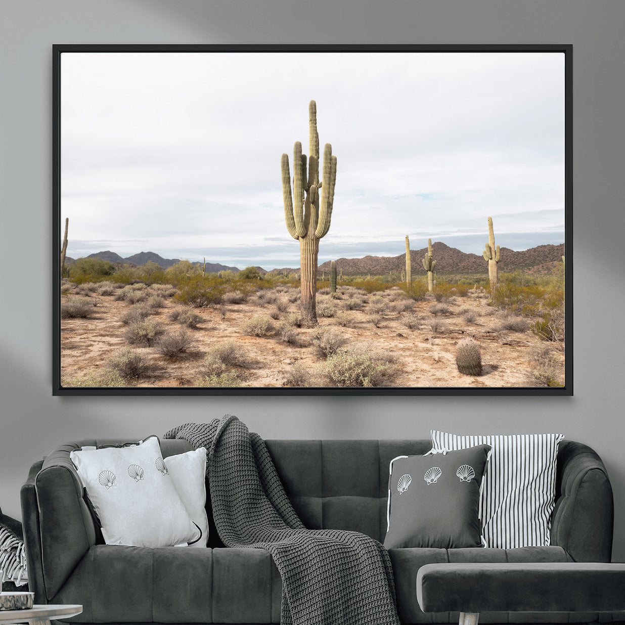 MGV-FC-36X24 - Saguaro Cactus Wall Art Canvas Print, Framed Desert Cactus Art Picture Print, Earthy Desert Perfect Southwestern Boho Decor Artwork