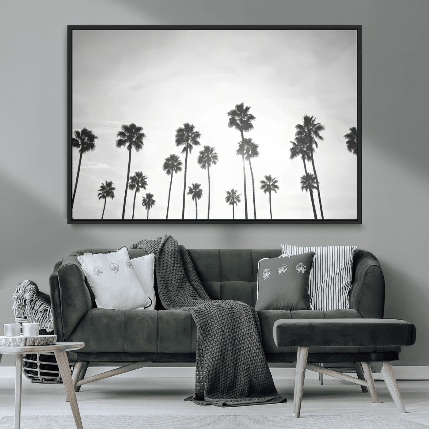 62298277-MGV-CV-36X24-Monochrome Palms Wall Art Canvas Print – Framed Minimalist Silhouetted Trees Artwork for Home, Office, Living Room
