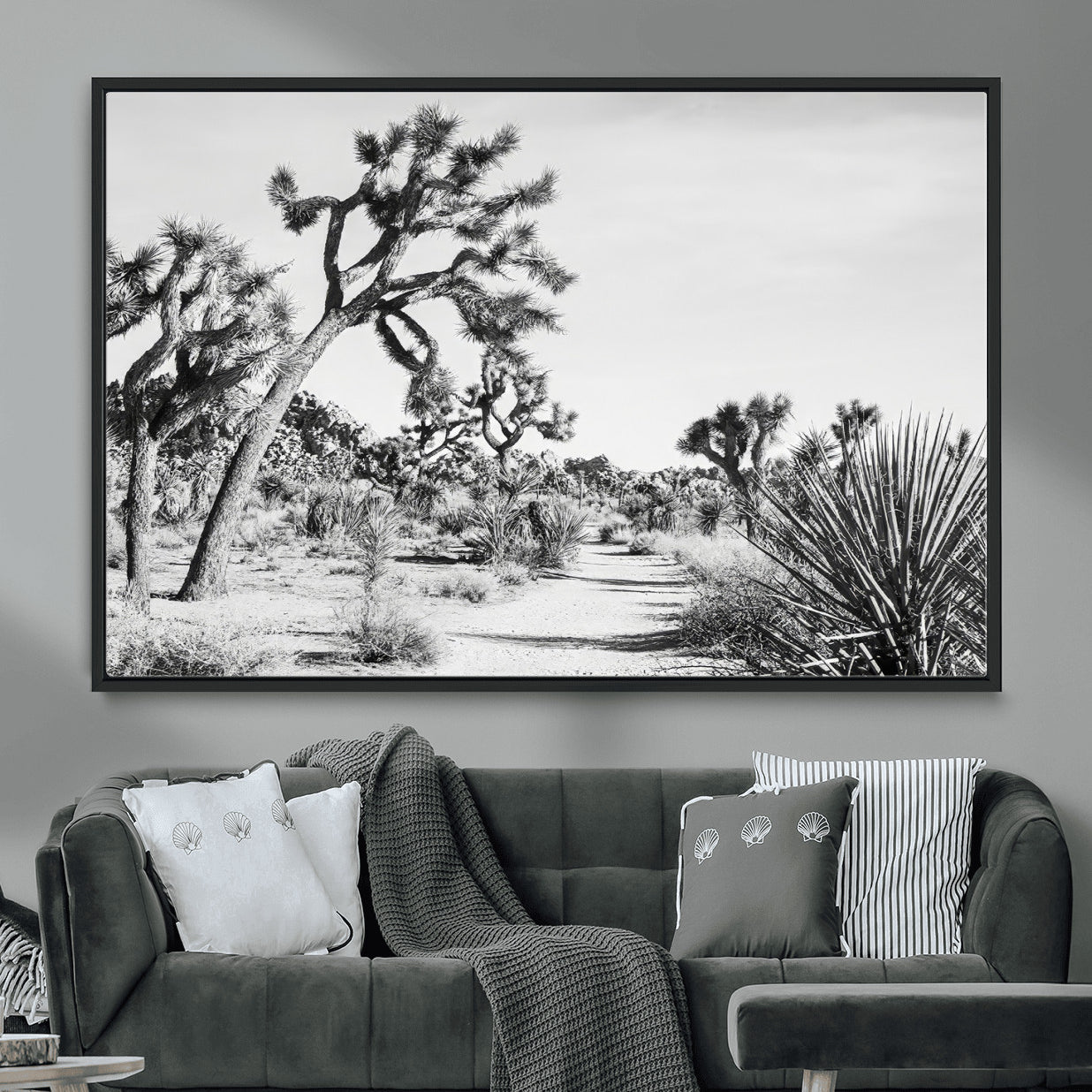 MGV-FC-36X24 - Joshua Tree Desert Wall Art – Black & White Canvas Print of Desert Landscape, Nature Serenity Decor for Guest Room, Office or Living Room