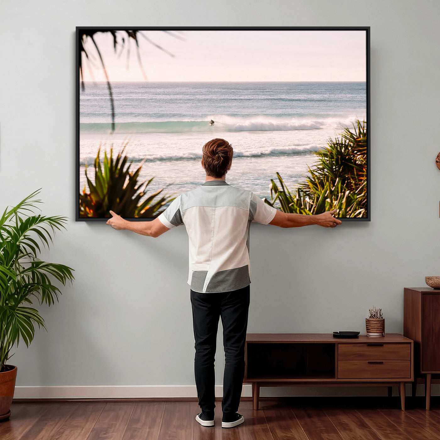 23287092-MGV-CV-36X24 - Ocean Surfer Wall Art Canvas Print | Framed Coastal Surf Art Picture Tropical Beach Artwork for Home Office