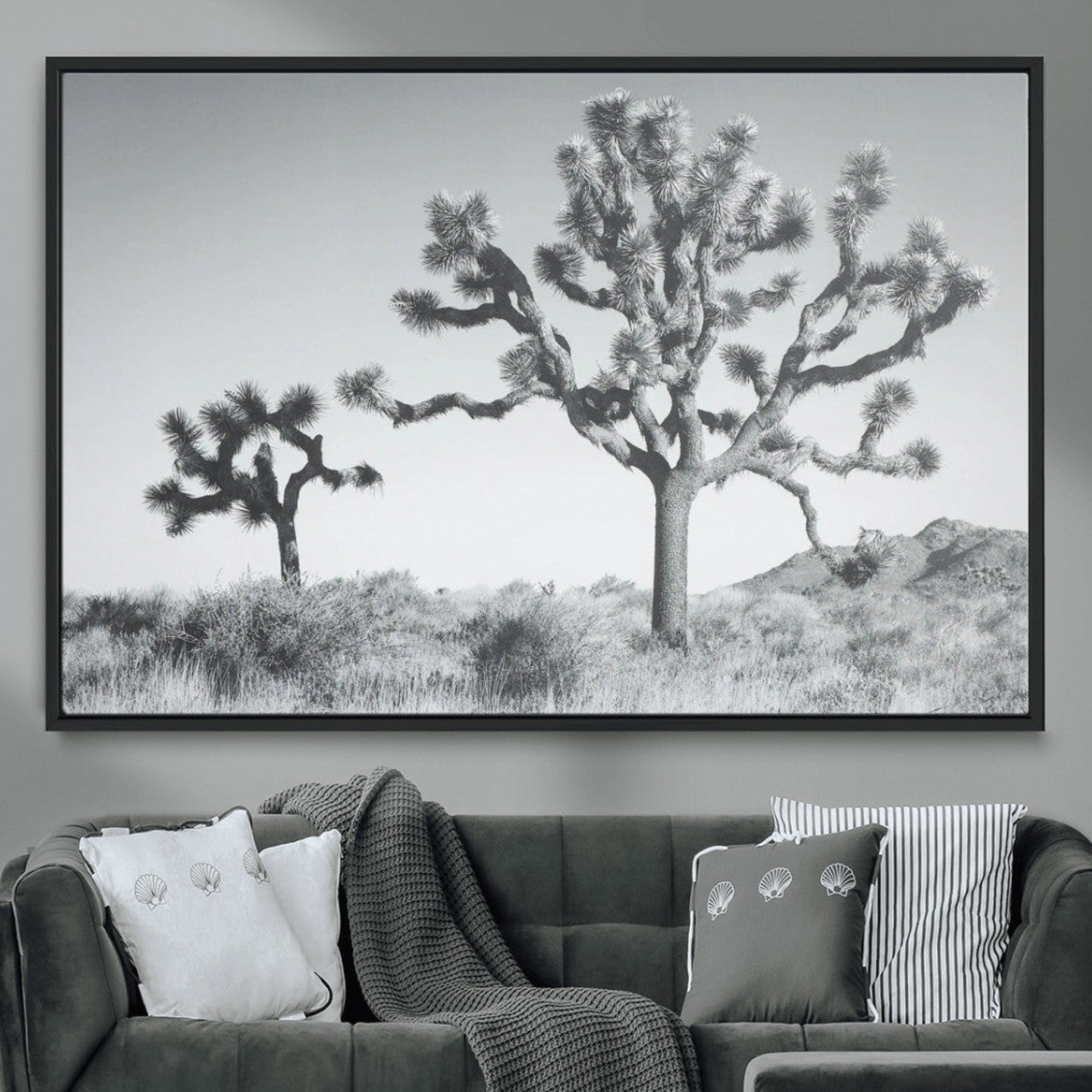 29996209-MGV-CV-36X24-Joshua Tree Wall Art Canvas Print – Framed Black White Desert Landscape Southwestern Nature Artwork for Home Office