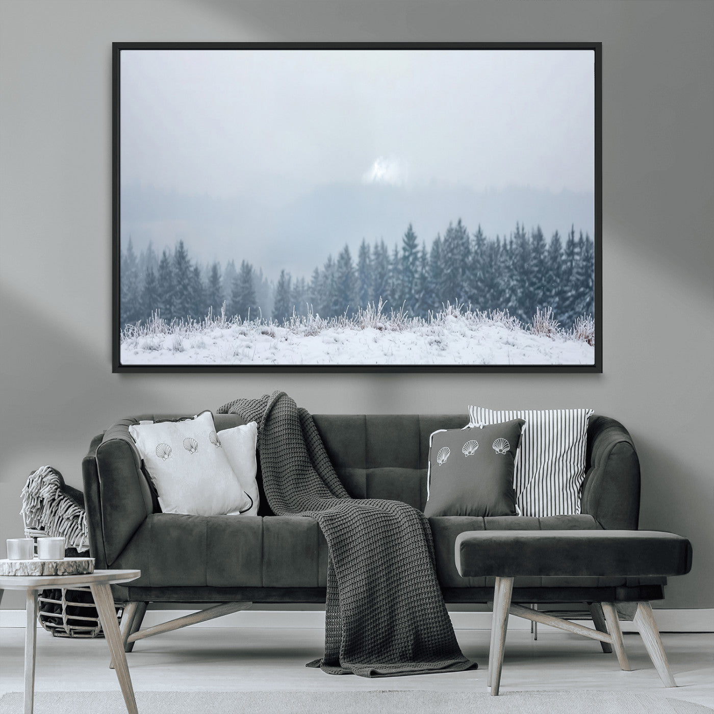 33033082-MGV-CV-36X24-Winter Forest Wall Art Canvas Print – Framed Snowy Landscape Art Picture Misty Tree Scene Artwork for Home Office