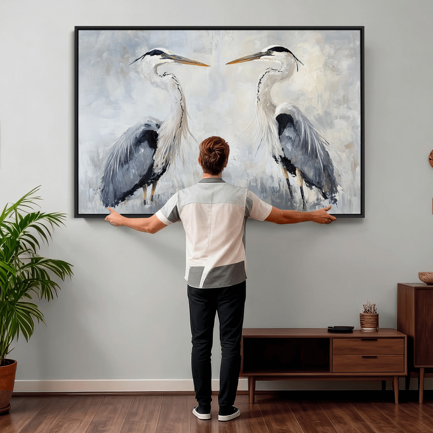 90806932-MGV-CV-36X24 - Heron Wall Art Wall Art Canvas Print, Framed Bird Canvas Decor Art Picture Print, Nature Inspired Perfect Coastal Minimalist Decor Artwork