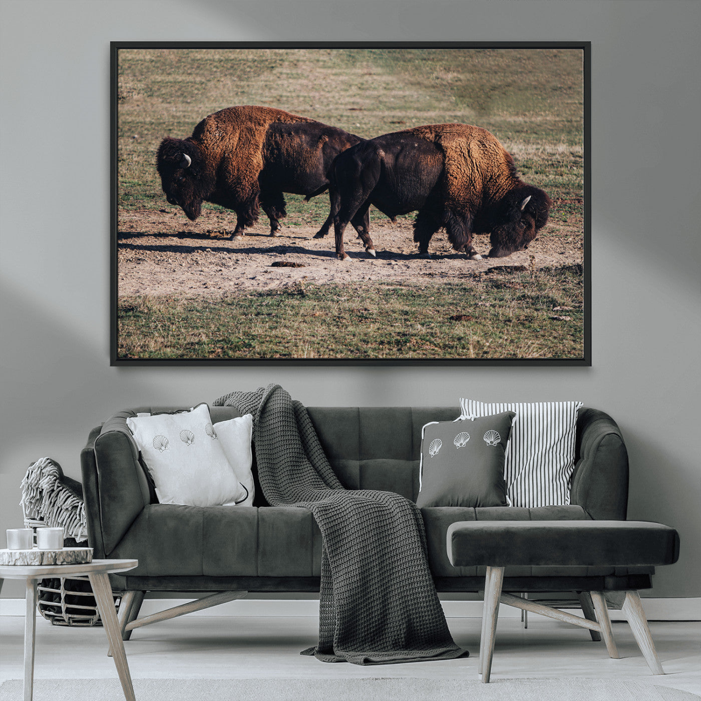 58141885-MGV-CV-36X24-Bison Wall Art Canvas Print – Framed Western Wildlife Modern Ranch Rustic Nature Scene Artwork for Home Office