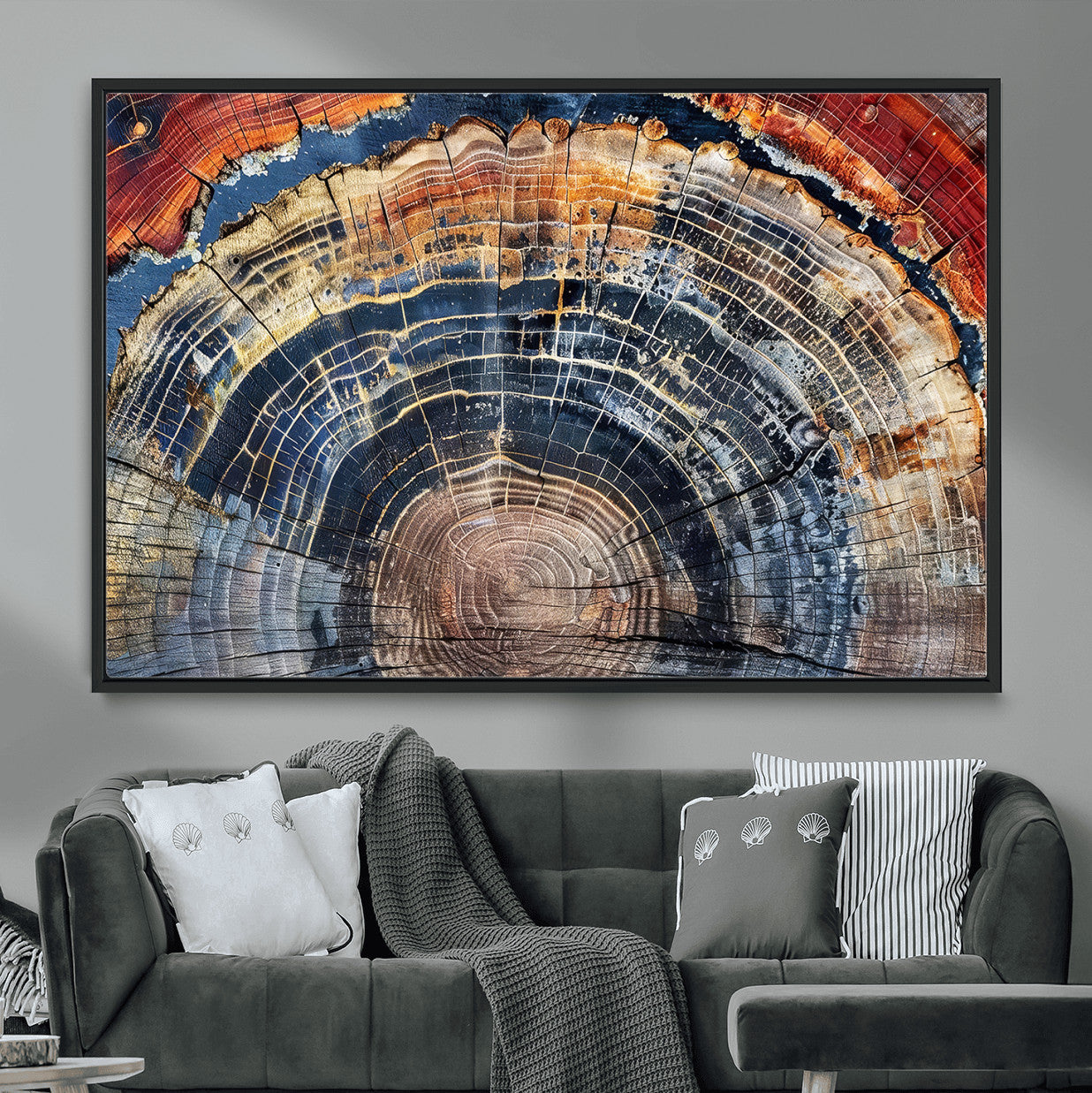 60292921-MGV-FC-36X24 - Vintage Tree Rings Wall Art Canvas Print – Framed Wood Art Picture Petrified Wood Artwork for Home, Office, Living Room