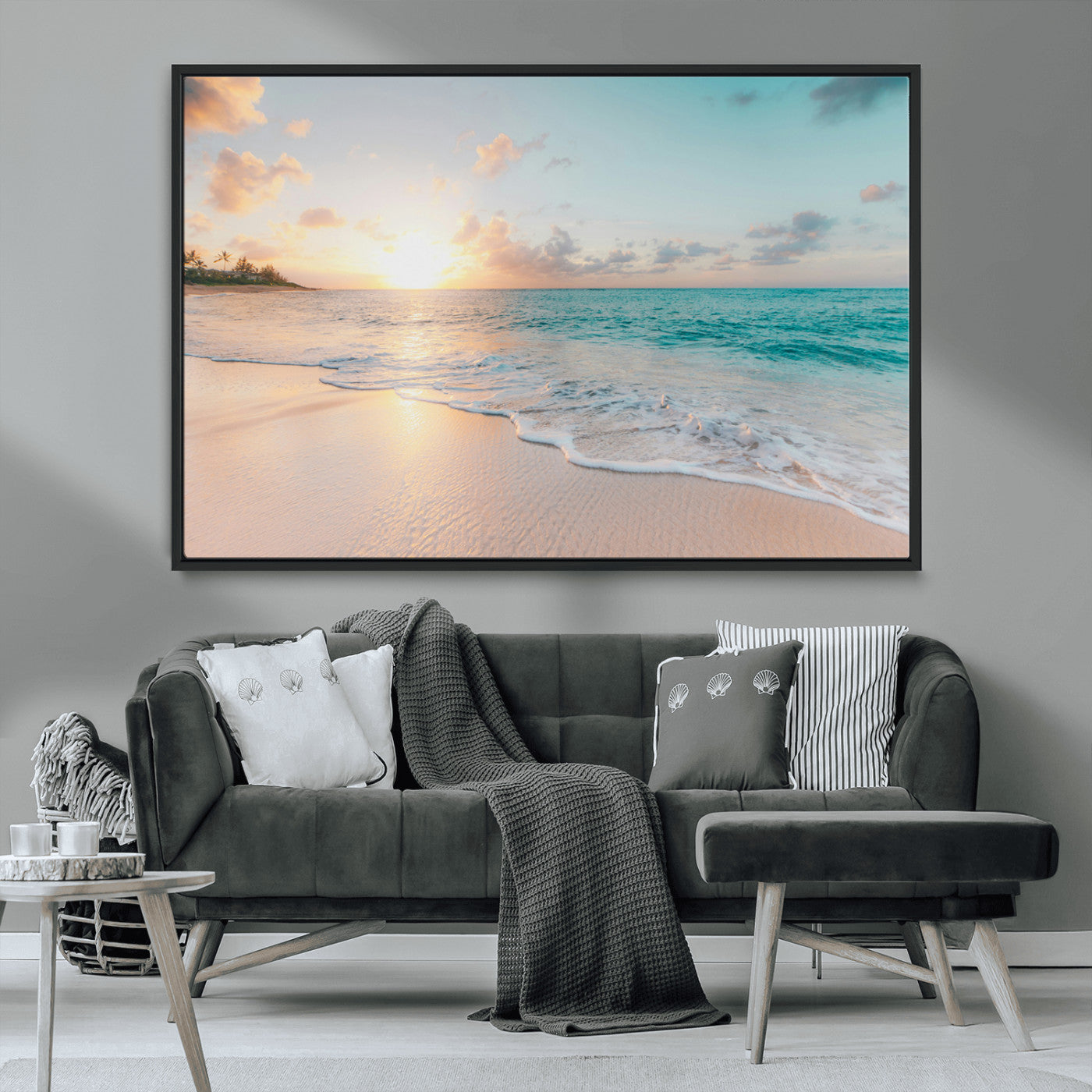 94538225-MGV-CV-36X24-Beach Sunset Wall Art Canvas Print – Framed Ocean Waves Summer Escape Coastal Nature Scene Artwork for Home Office