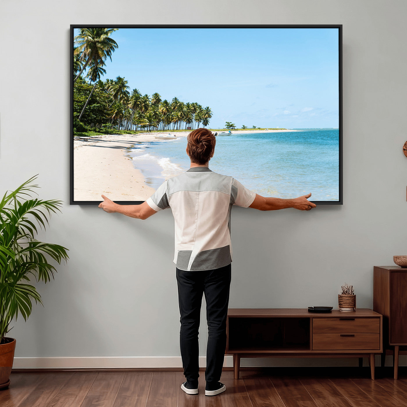 37858872-MGV-CV-36X24 - Palm Tree Paradise Coastal Wall Art – Beach Scene and Ocean Breeze Canvas Print Tranquil Tropical Shore Decor for Living Room, Bedroom or Office