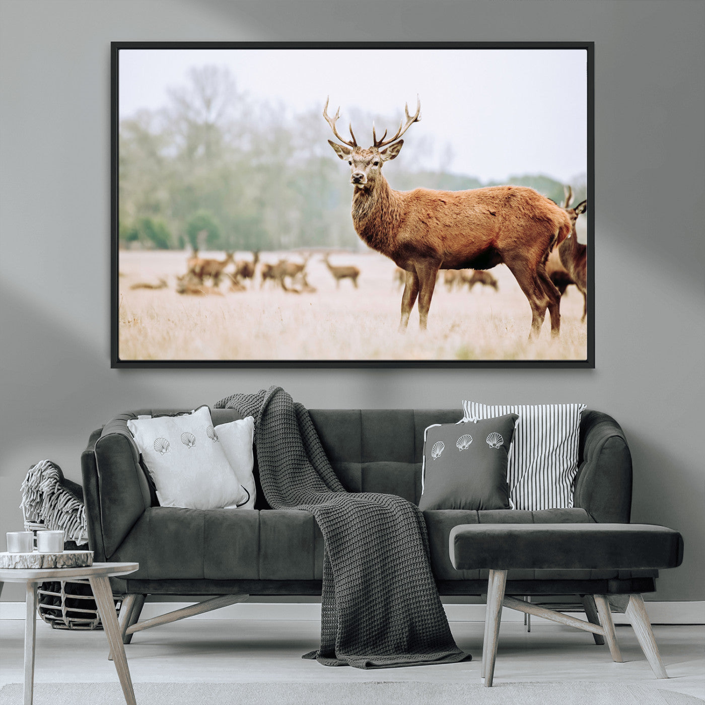 53240224-MGV-CV-36X24-Rustic Deer Wall Art Canvas Print – Forest Woodland Stag Nordic Animal Scenic Nature Artwork for Home, Cabin
