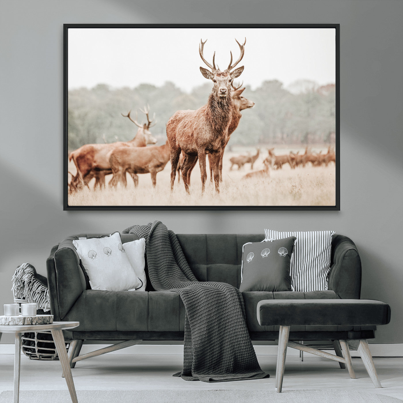 17659786-MGV-CV-36X24-Rustic Nature Wall Art Canvas Print – Stag Woodland Framed Wildlife Art Picture Print Perfect Lodge Decor