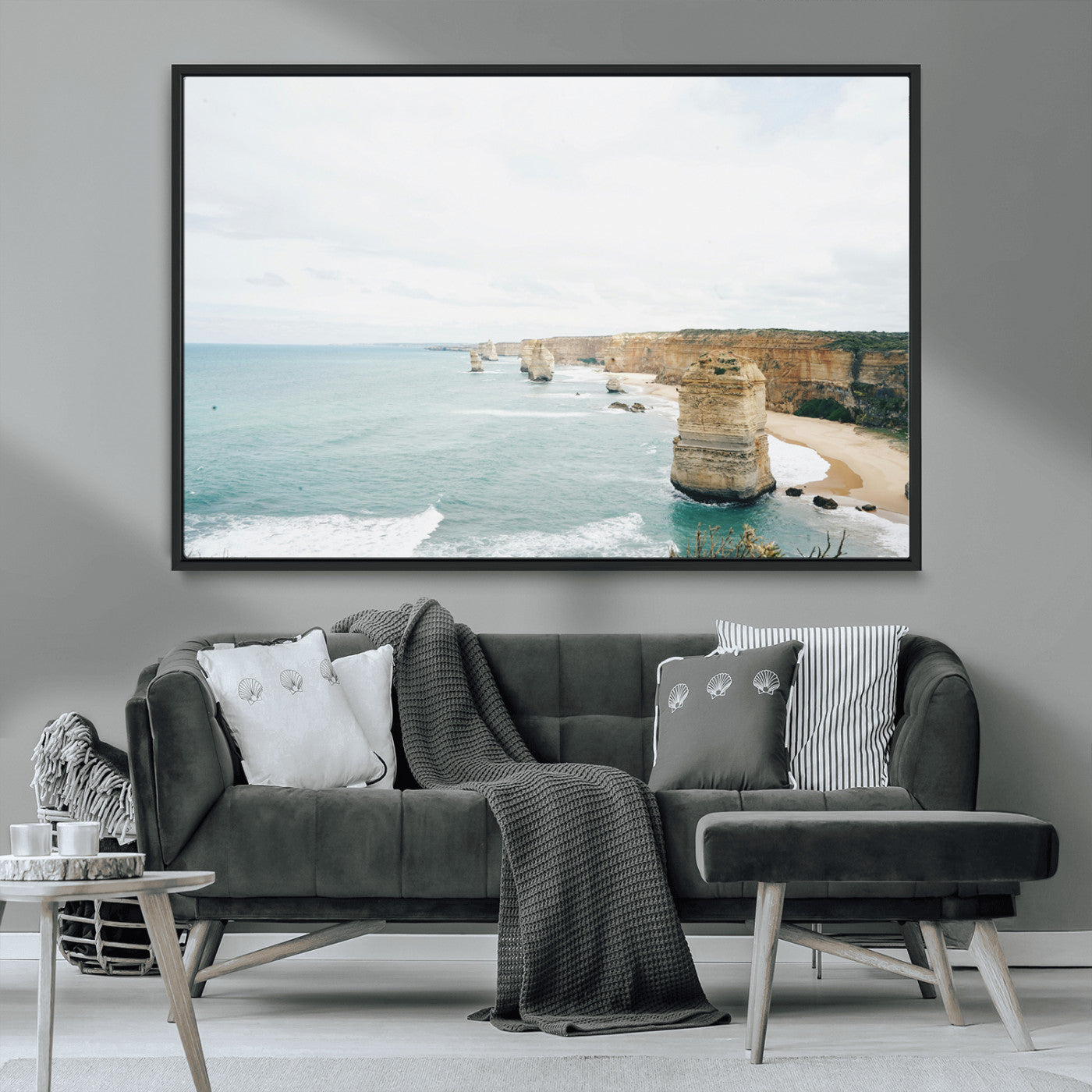 70095633-MGV-CV-36X24-Twelve Apostles Wall Art Canvas Print – Framed Coastal Cliffs Rugged Rock Formations Artwork for Home Office