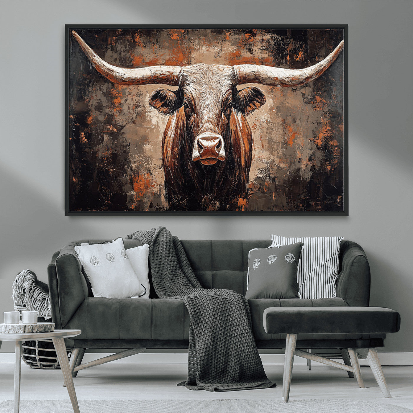 42732393-MGV-CV-36X24-Rustic Longhorn Bull Wall Art Canvas Print – Vintage Western Cattle Scene, Texas Steer Artwork for Home, Office
