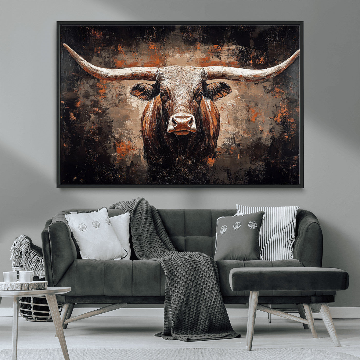 24779067-MGV-CV-36X24 - Rustic Longhorn Bull Wall Art Canvas Print – Vintage Western Cattle Painting, Texas Steer Artwork