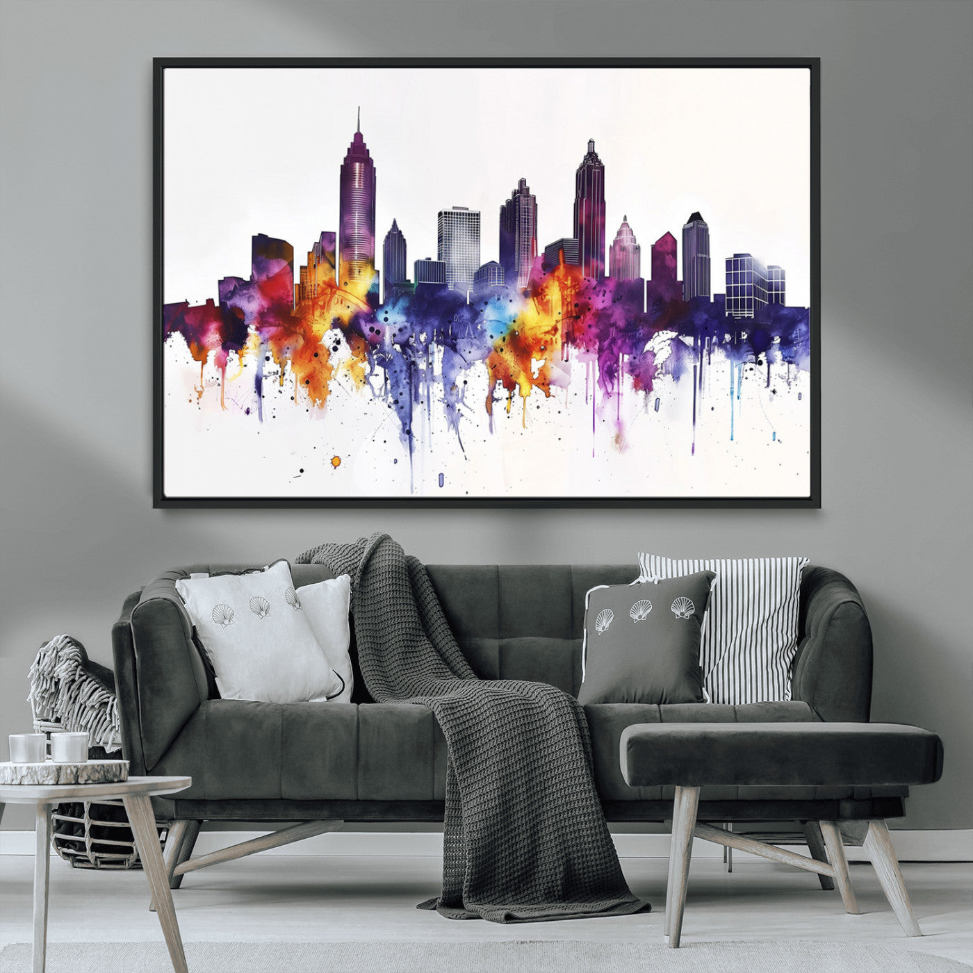 34479880-MGV-CV-36X24-Atlanta Skyline Wall Art Canvas Print – Framed Colorful Watercolor Cityscape Artwork for Home, Office, Living Room