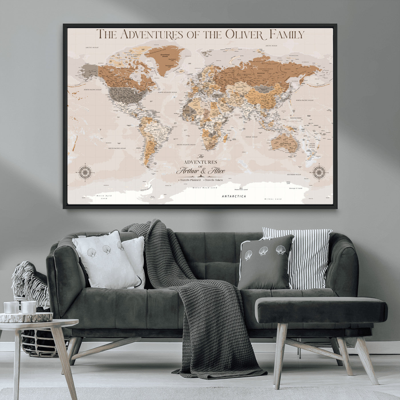 -Personalized Push Pin World Map Canvas – Custom Framed Travel Tracker Wall Art, Large Adventure Map with Pins for Home, Office