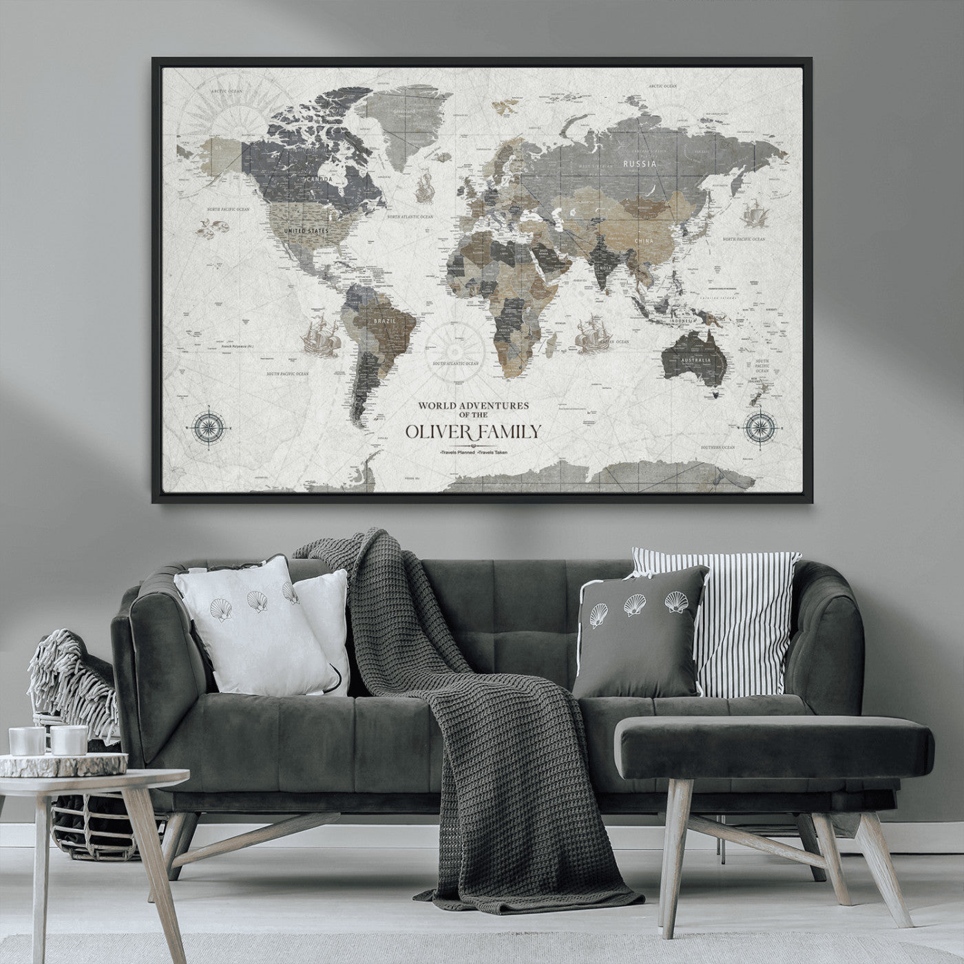 -Personalized Push Pin World Map Canvas – Custom Framed Travel Tracker Wall Art with Pins, for Study, Living Room, or Office