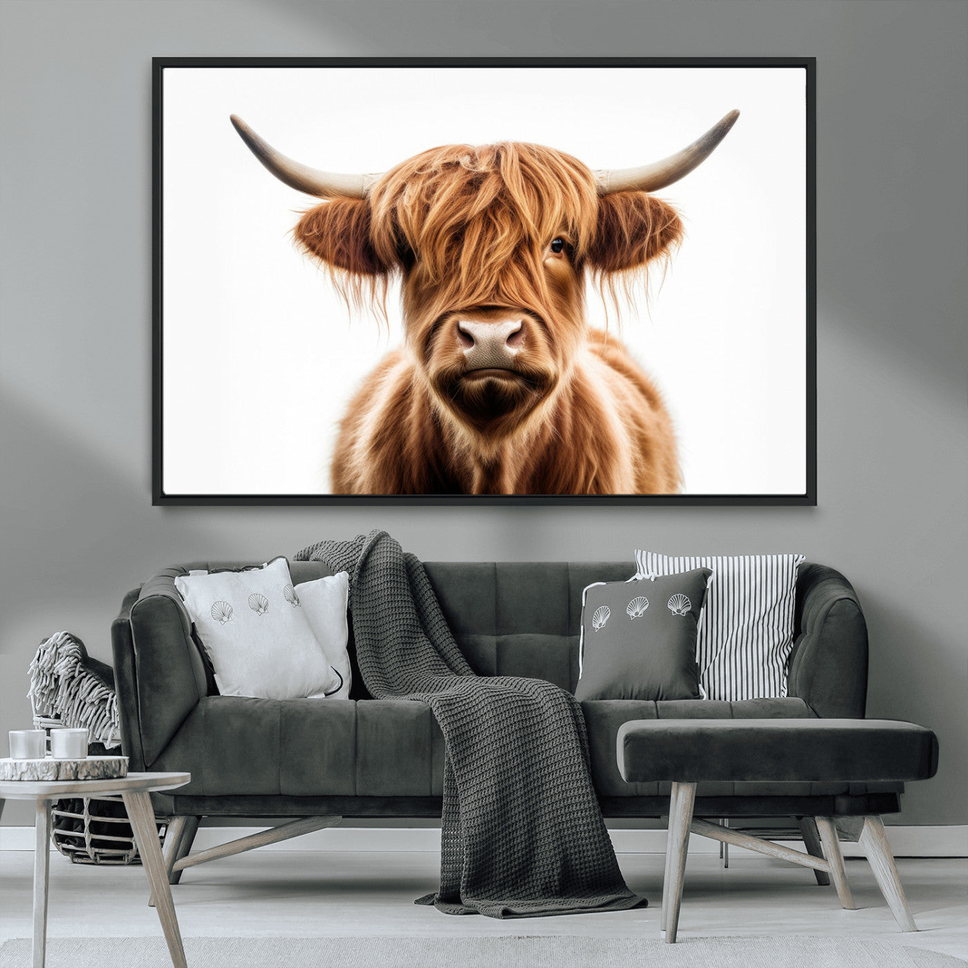 -Scottish Highland Cow Canvas Print, Framed Highland Cow Canvas Home Decor