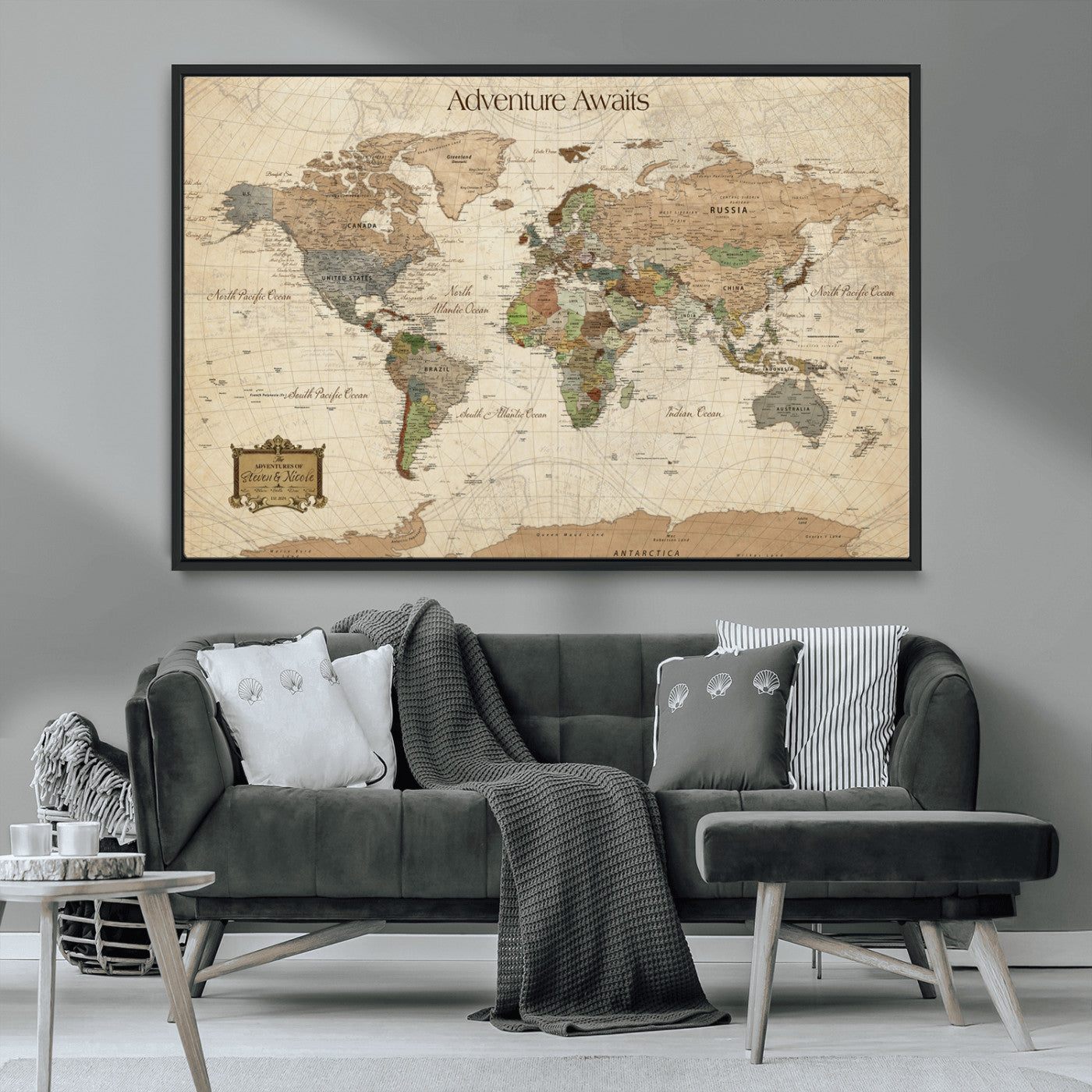 33020399-MGV-CV-36X24-Personalized World Map Canvas Print – Custom Push Pin Travel Tracker Map Anniversary Gift for Couples for Home, Office