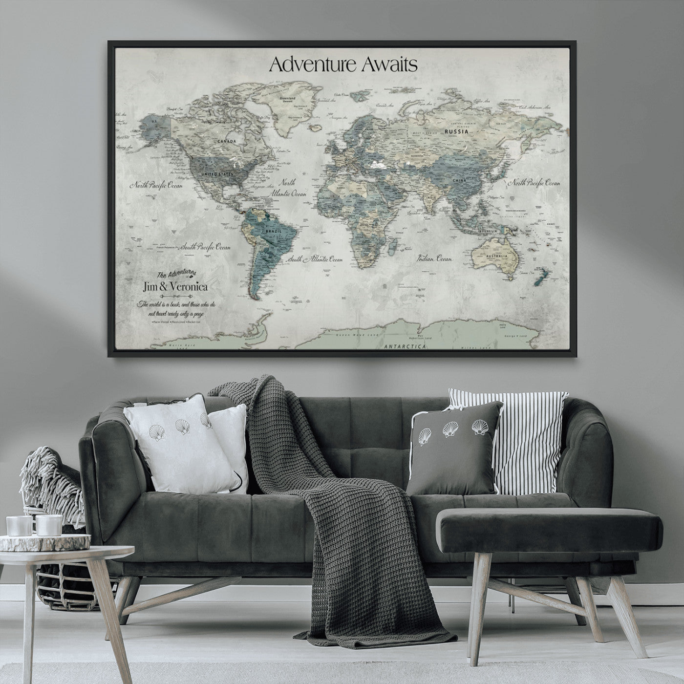 -Personalized Push Pin World Map Canvas Print – Custom Adventure Travel Map Framed Wall Art Gift for home, office