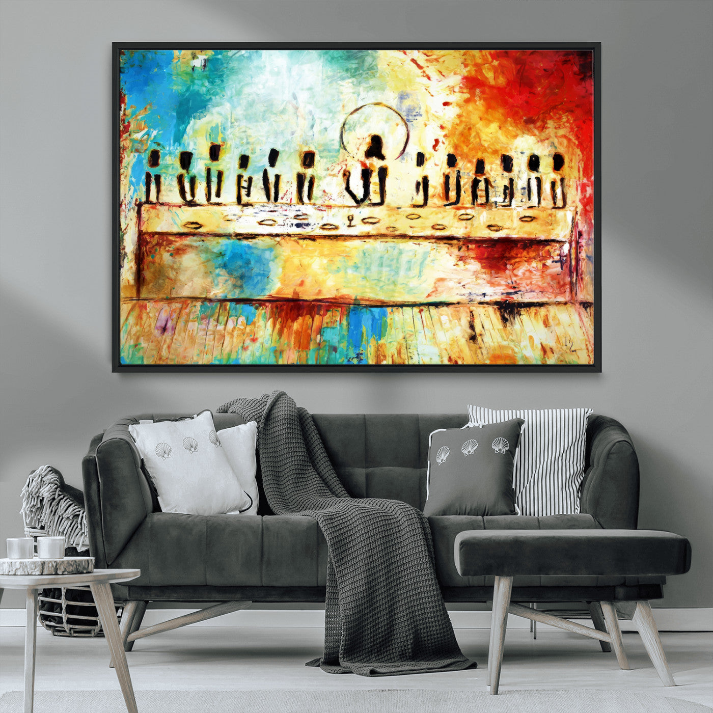 YKE34632598CR-MGV-CV-36X24-Abstract Last Supper Wall Art – Apostles Canvas Print Religious Painting Spiritual Decor for Home, Office