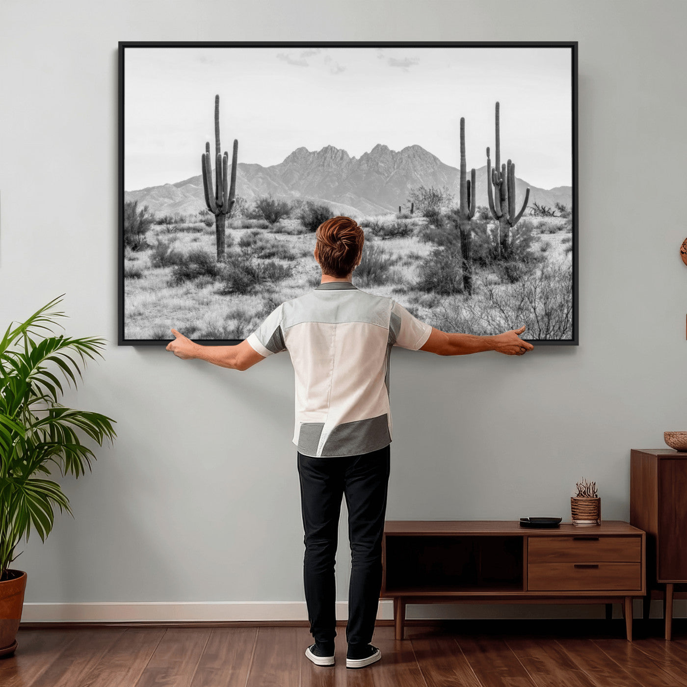 97436PHN-MGV-CV-36X24 - Black White Arizona Desert Canvas Wall Art Cactus Farmhouse Wall Art
