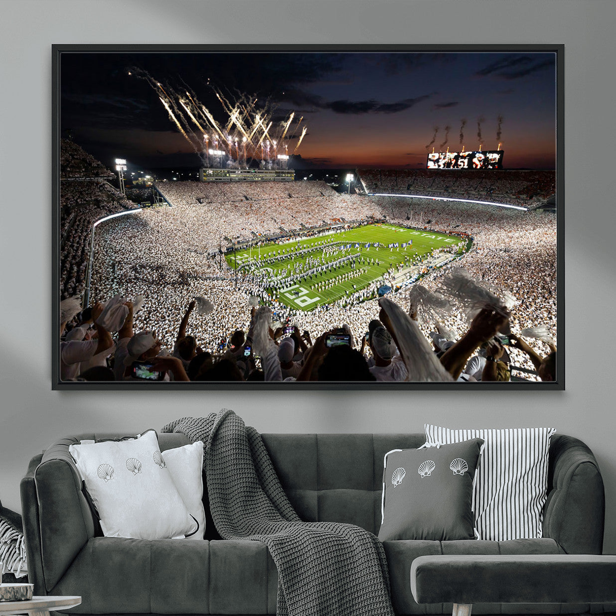 11221988-MGV-FC-36X24 - Epic Night Football Stadium Wall Art Canvas Print, Fireworks and Crowd Energy Game Day Excitement Decor for Home, Office