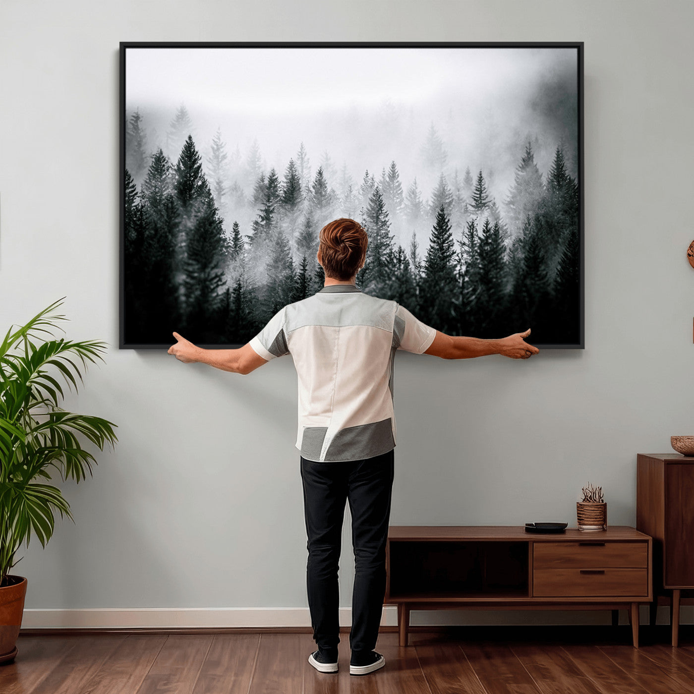 87750525-MGV-CV-36X24 - Foggy Forest Wall Art Canvas Print – Mountain Woodland Landscape Photography for Minimal Nature Home Decor