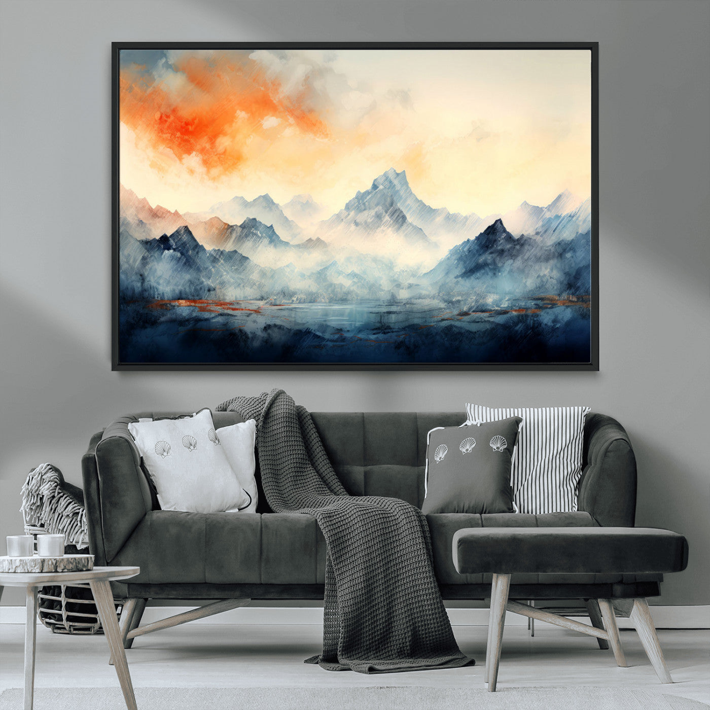 WRM1005-MGV-CV-36X24-Warm Clouds Abstract Mountain Wall Art Canvas Print