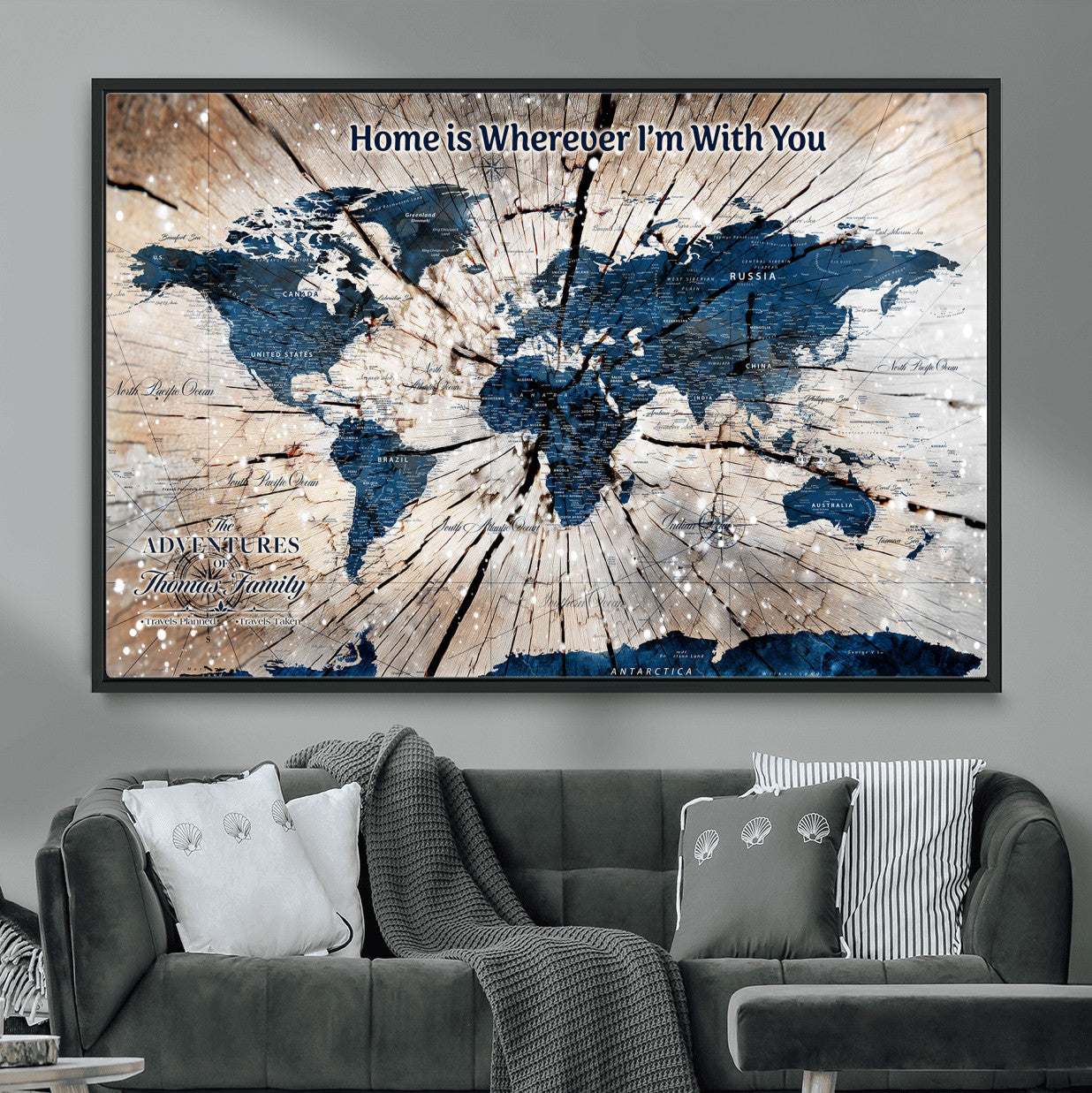 35694194-MGV-FC-36X24 - Personalized World Map Wall Art Canvas Print – Custom Push Pin Travel Map for Couples, Families, or Office Decor