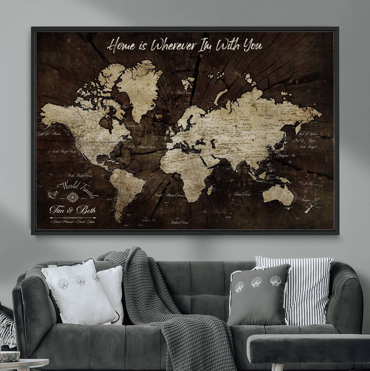 73781397-MGV-FC-36X24 - Personalized World Map Wall Art Canvas Print – Custom Push Pin Travel Map for Couples, Families, or Office Decor
