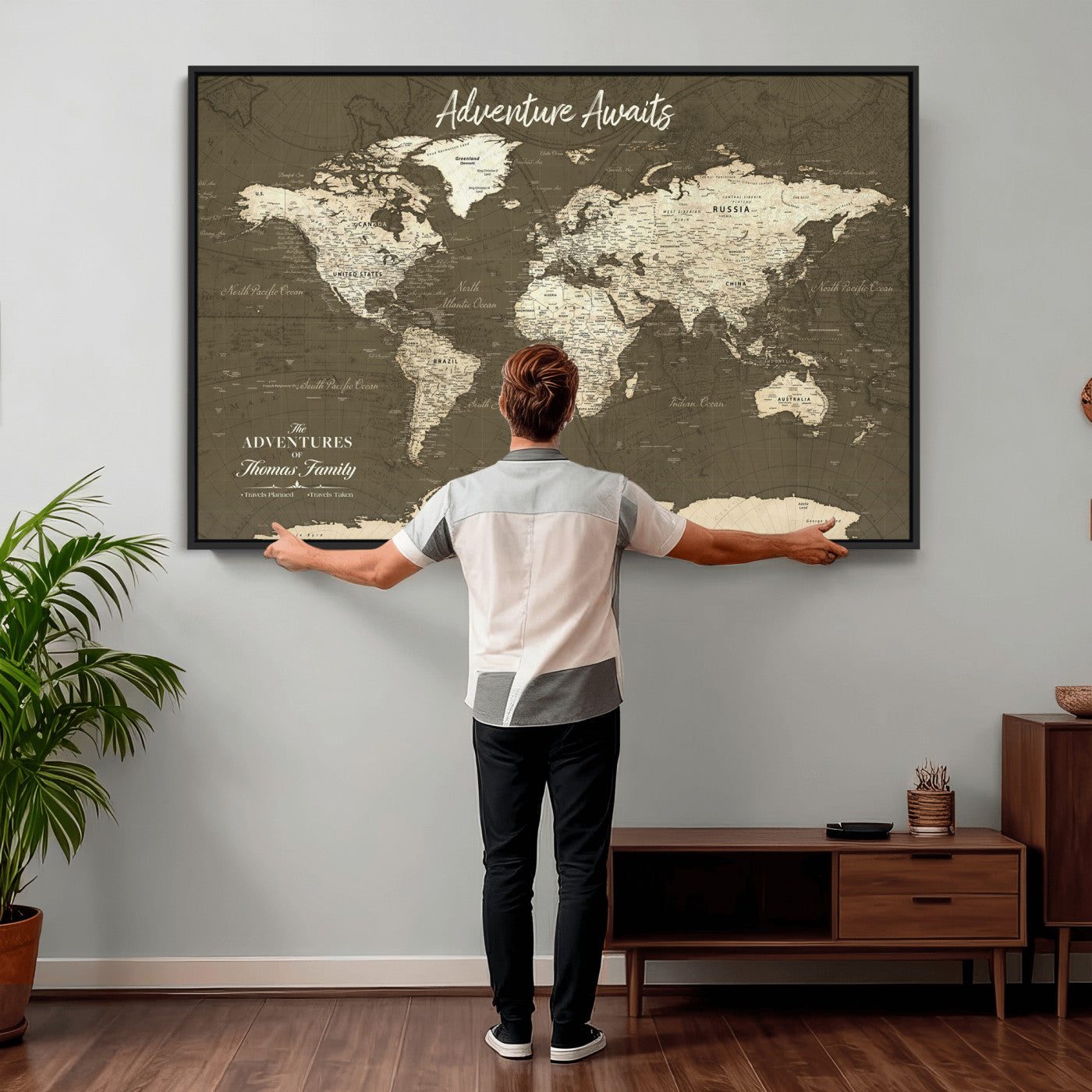 28332566-MGV-FC-36X24 - Personalized Push Pin World Map Wall Art Canvas Print with Pins – Customize Travel Tracker Map for Home and Office Décor