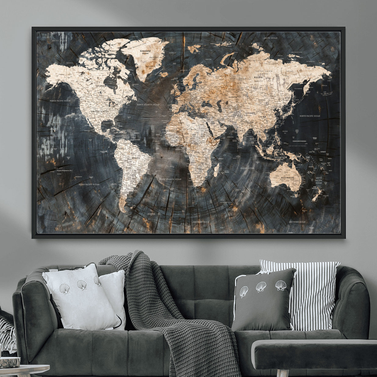 57626704-MGV-FC-36X24 - World Map Wall Art Canvas Print, Modern Decorative Framed Map Artwork Prints for Living Room, Office, Bedroom Wall Decor