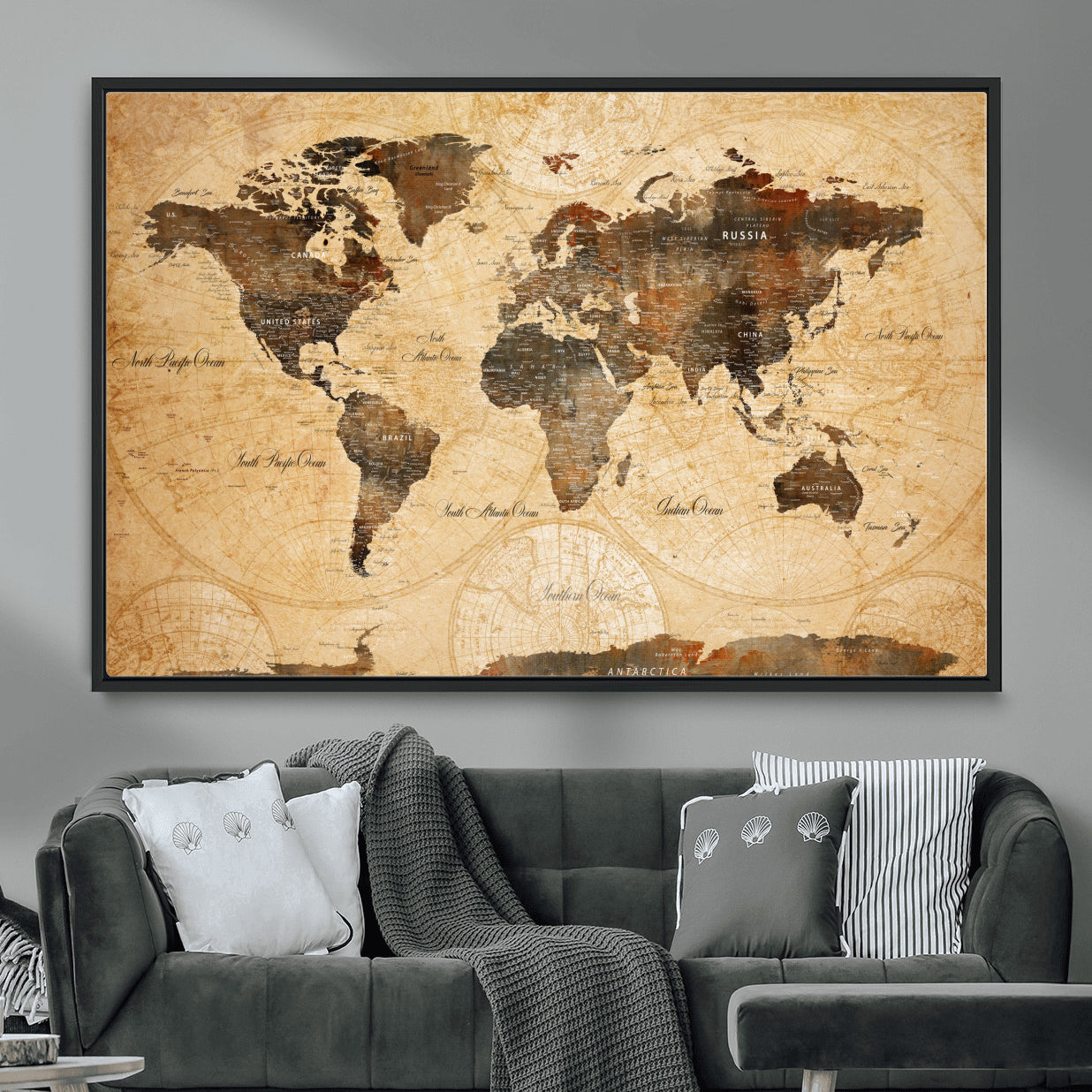 14542905-MGV-FC-36X24 - Push Pin World Map Canvas Print – Travel Tracker Wall Art for Couples, Perfect Anniversary Gift for Home or Office Decor