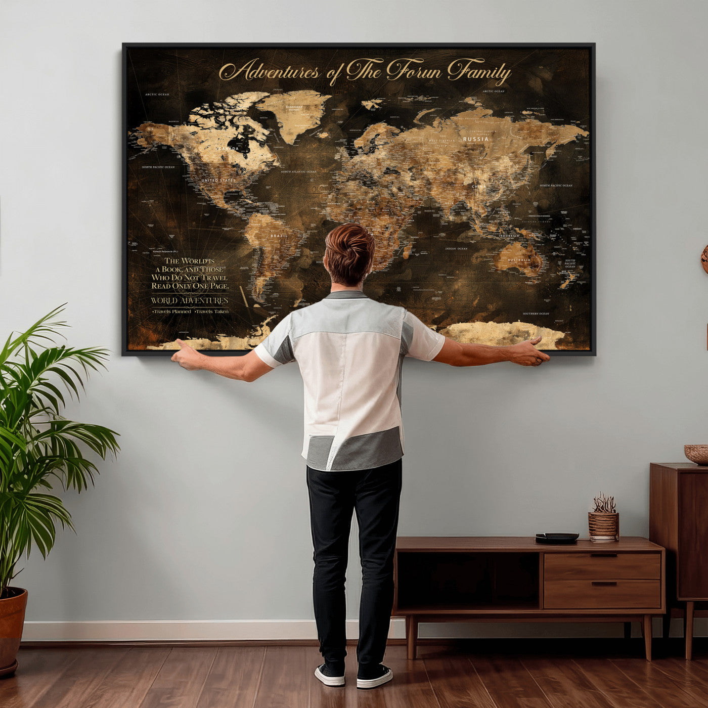 20594960-MGV-CV-36X24 - Custom Push Pin World Map Wall Art Canvas Print – Personalized Travel Tracker with Pins Framed Large for Home and Office Decor