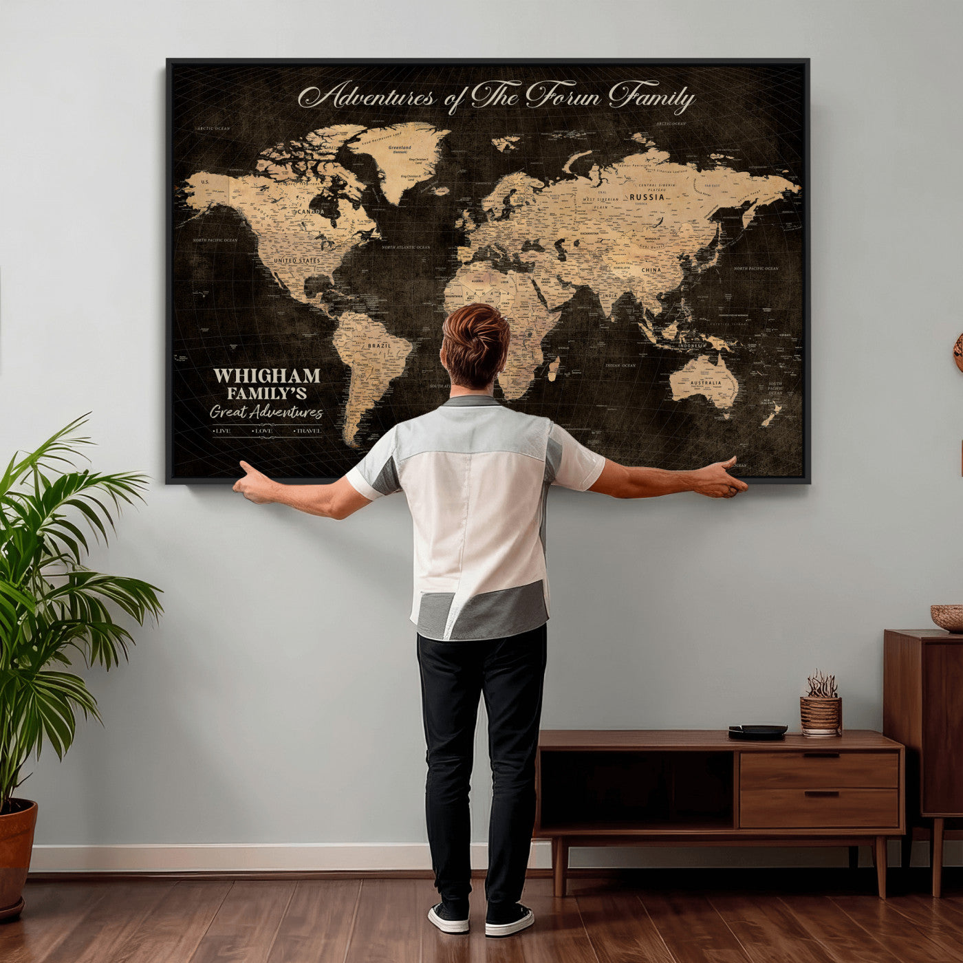 68639184-MGV-CV-36X24 - Custom Push Pin World Map Wall Art Canvas Print – Personalized Travel Tracker with Pins Framed Large for Home and Office Decor