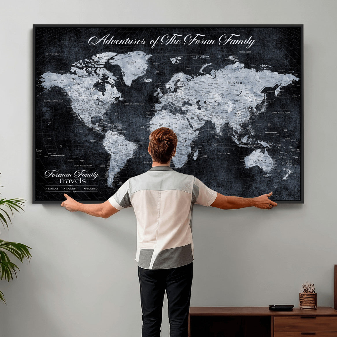 26826520-MGV-CV-36X24 - Custom Push Pin World Map Wall Art Canvas Print – Personalized Travel Tracker with Pins Framed Large for Home and Office Decor