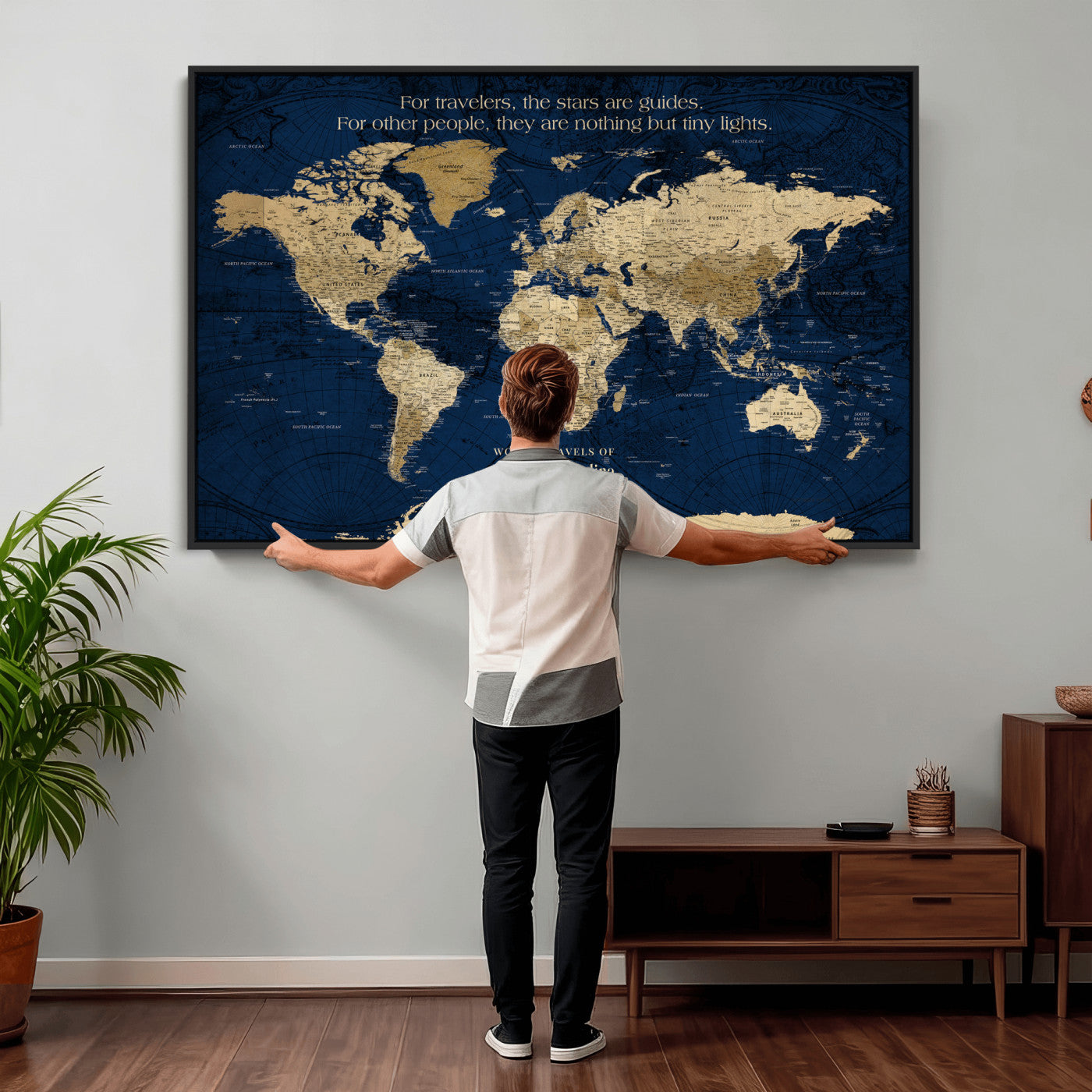 71667510-MGV-CV-36X24 - Custom Push Pin World Map Wall Art Canvas Print – Personalized Travel Tracker with Pins Framed Large for Home and Office Decor