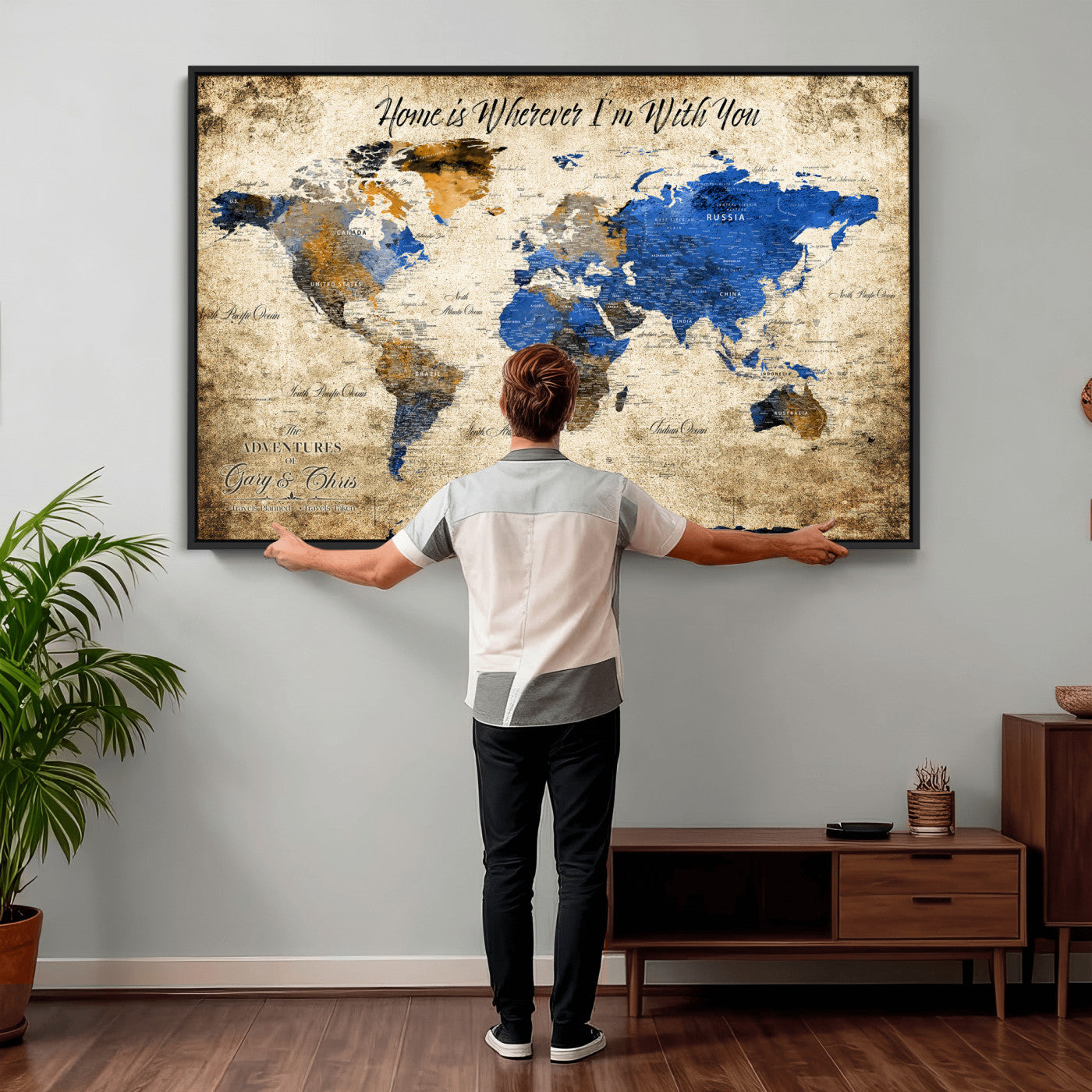 13332533-MGV-CV-36X24 - Custom Push Pin World Map Wall Art Canvas Print – Personalized Travel Tracker with Pins Framed Large for Home and Office Decor