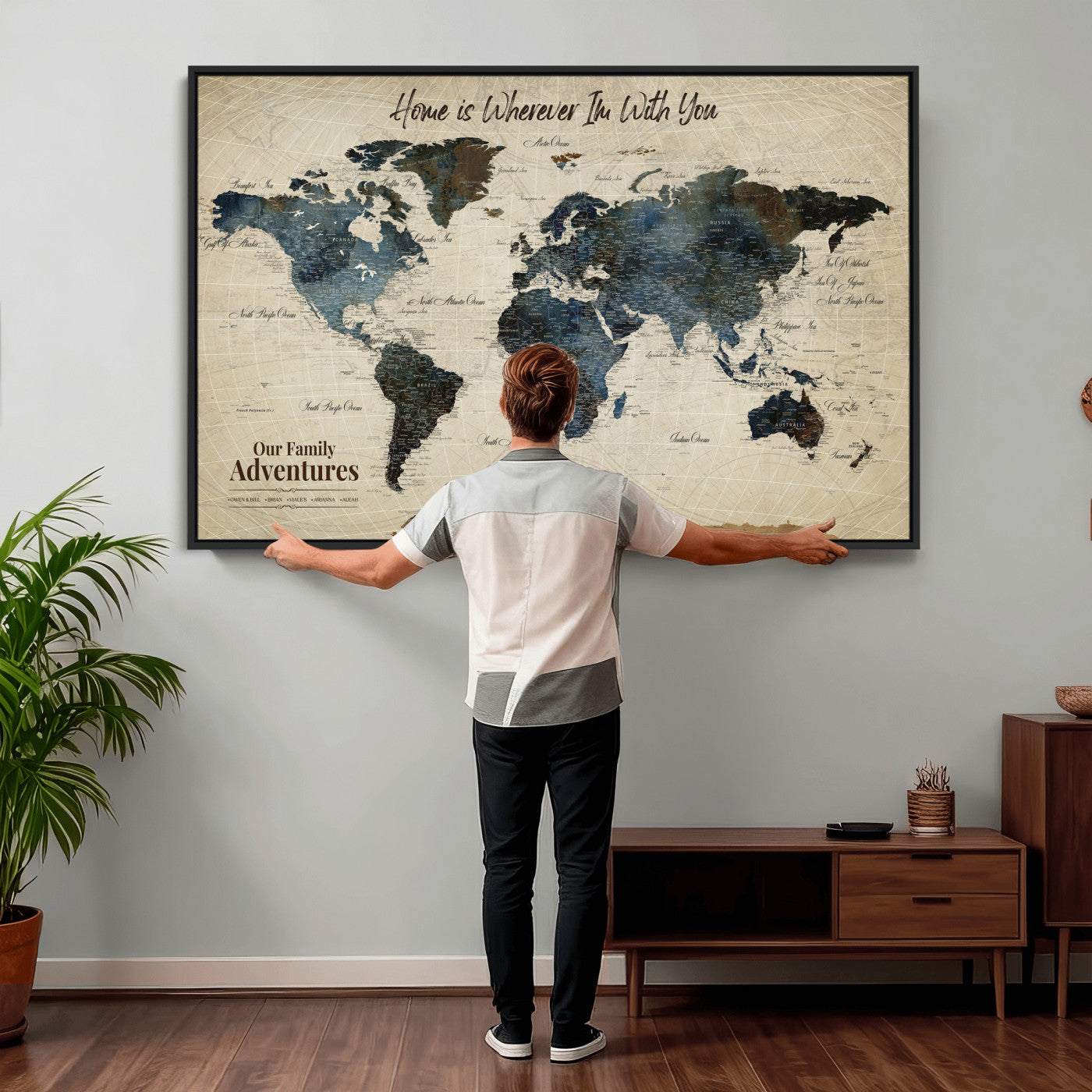 51383535-MGV-CV-36X24 - Custom Push Pin World Map Wall Art Canvas Print – Personalized Travel Tracker with Pins Framed Large for Home and Office Decor