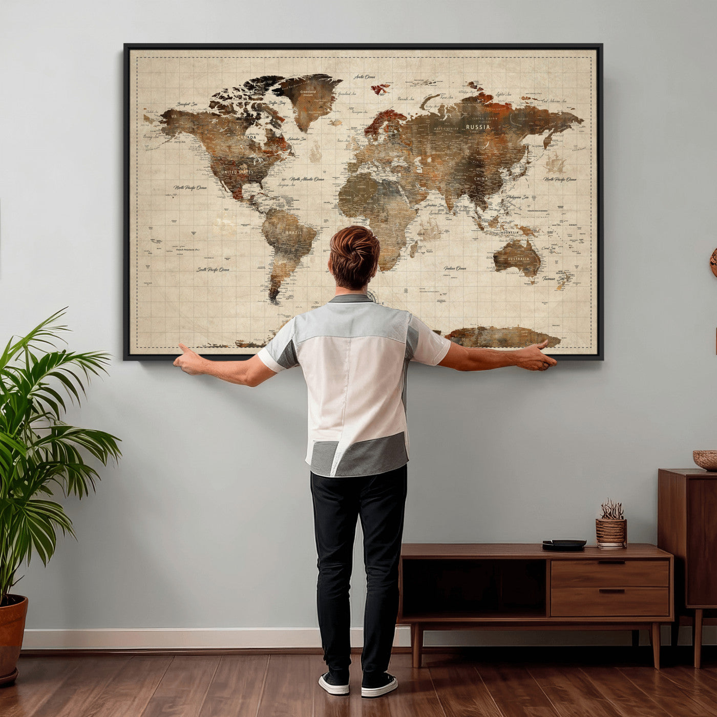 23610090-MGV-CV-36X24 - World Map Wall Art Canvas Print, Modern Decorative Framed Map Artwork Prints for Living Room, Office, Bedroom Wall Decor