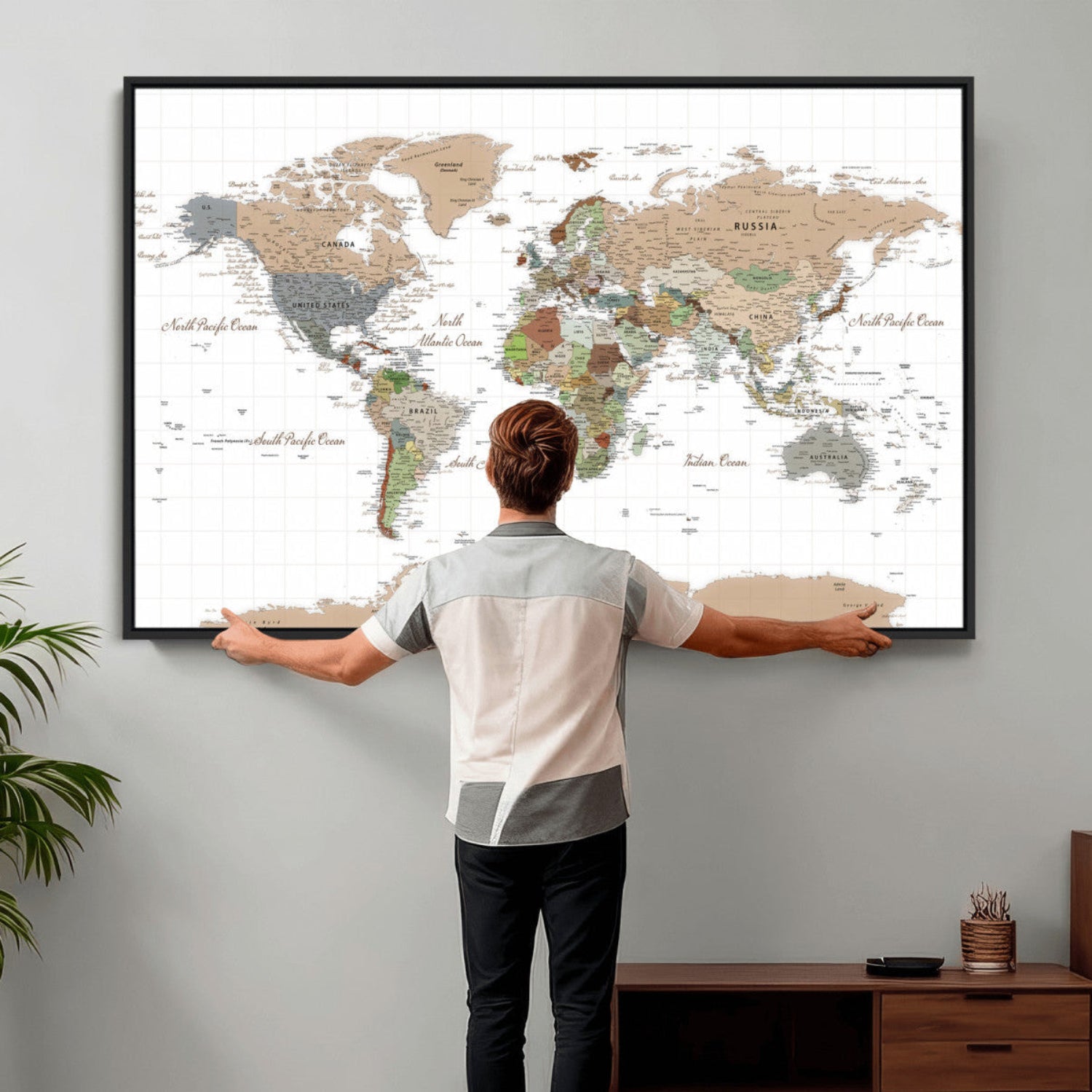 91286788-MGV-CV-36X24 - World Map Wall Art Canvas Print, Modern Decorative Framed Map Artwork Prints for Living Room, Office, Bedroom Wall Decor