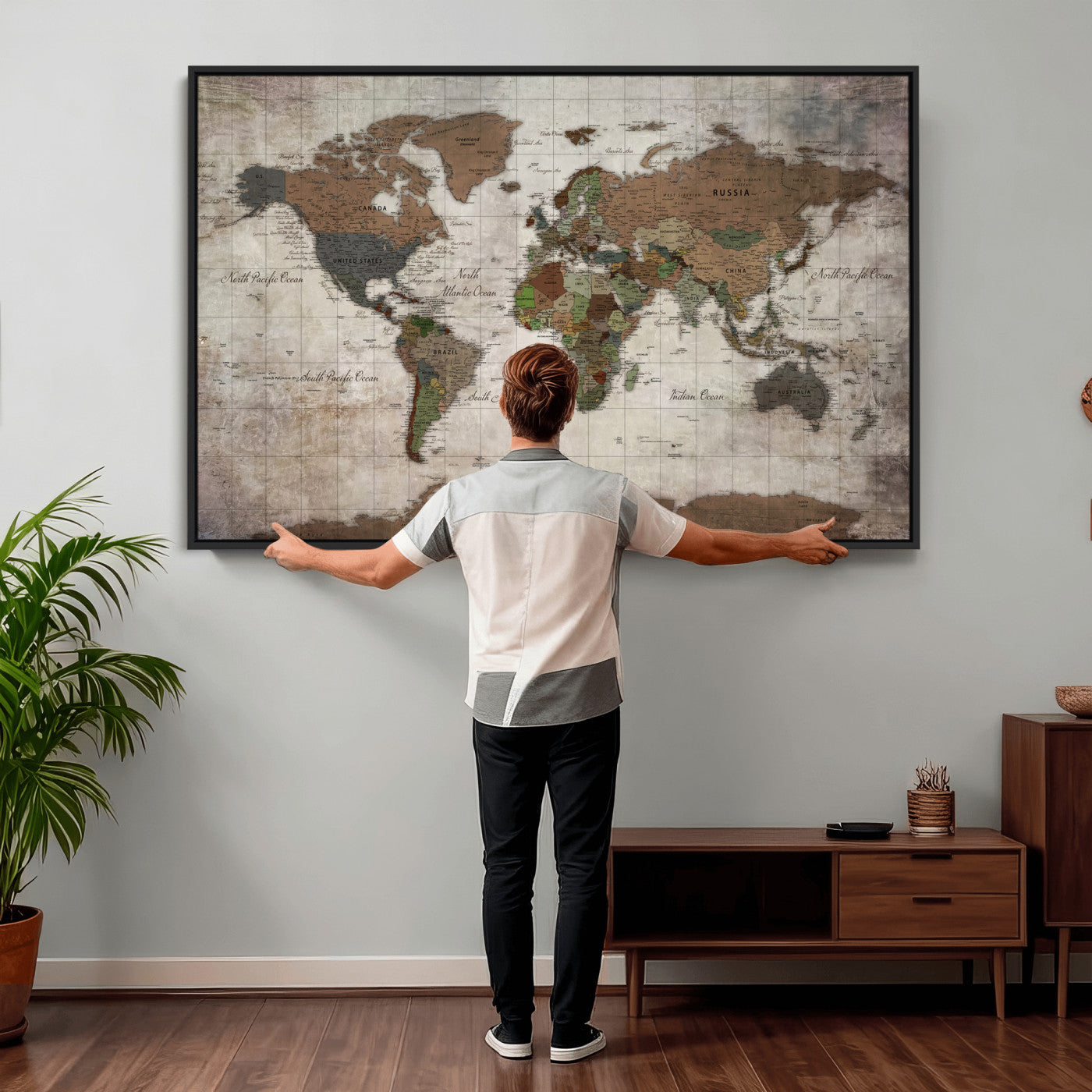 65393892-MGV-CV-36X24 - World Map Wall Art Canvas Print, Modern Decorative Framed Map Artwork Prints for Living Room, Office, Bedroom Wall Decor