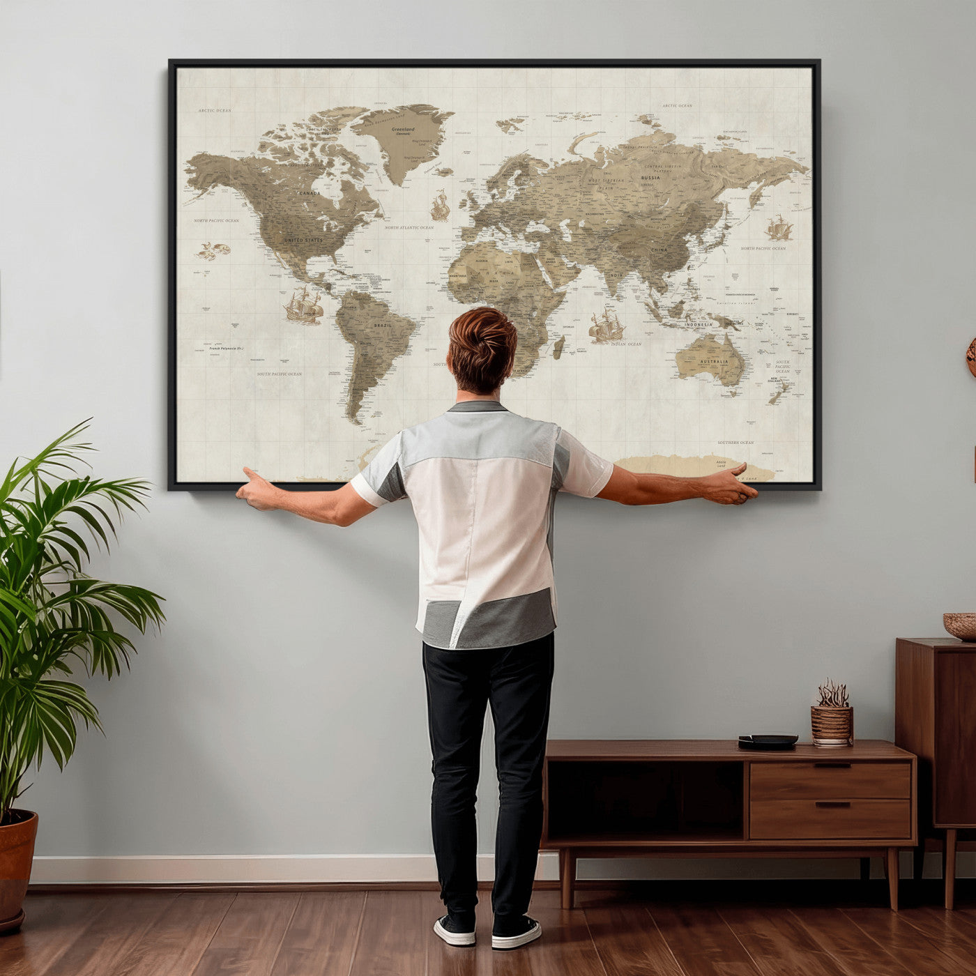 28283260-MGV-CV-36X24 - World Map Wall Art Canvas Print, Modern Decorative Framed Map Artwork Prints for Living Room, Office, Bedroom Wall Decor