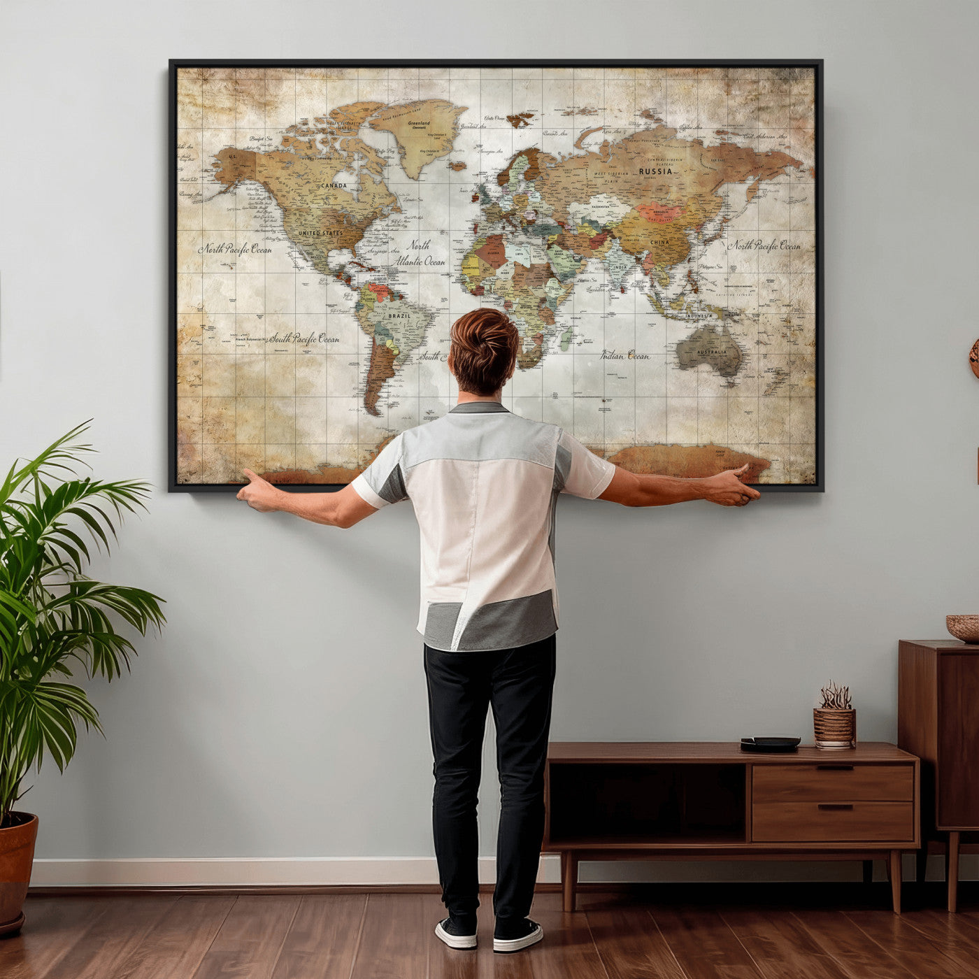 19855445-MGV-CV-36X24 - World Map Wall Art Canvas Print, Modern Decorative Framed Map Artwork Prints for Living Room, Office, Bedroom Wall Decor