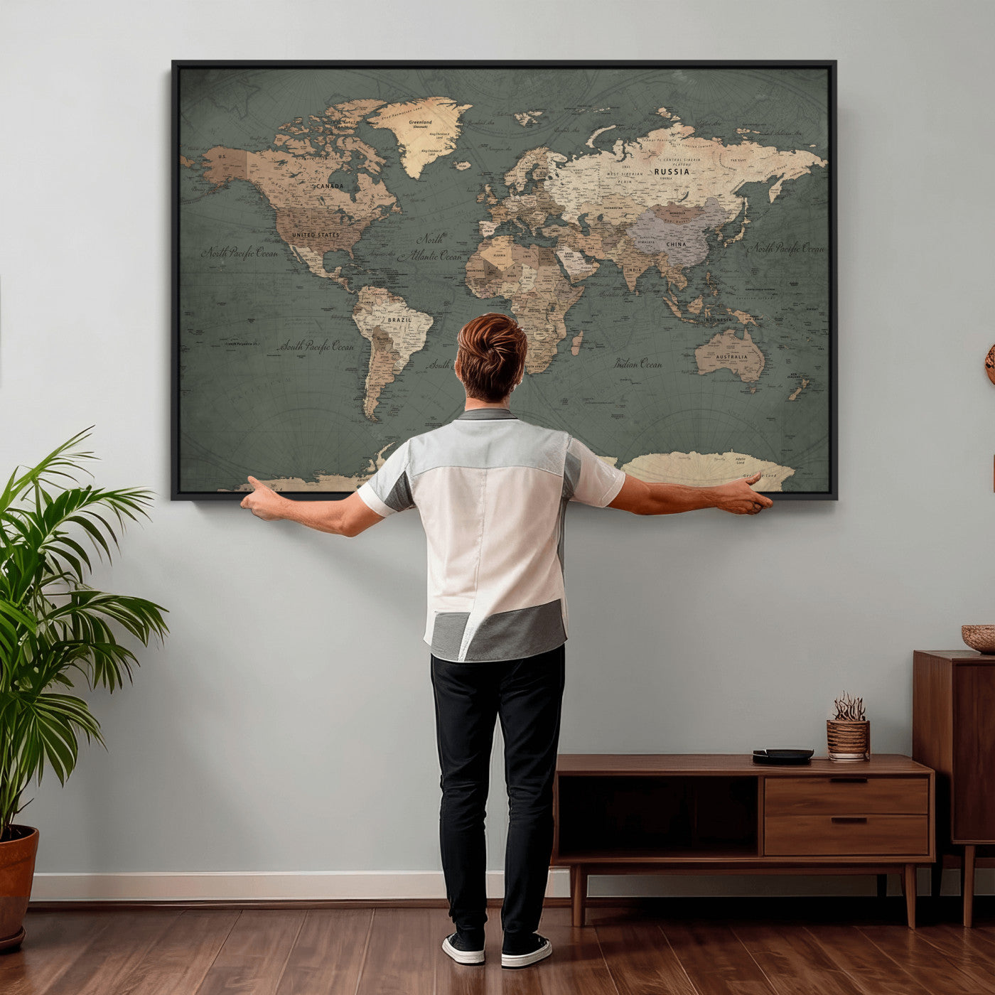 84619399-MGV-CV-36X24 - World Map Wall Art Canvas Print, Modern Decorative Framed Map Artwork Prints for Living Room, Office, Bedroom Wall Decor
