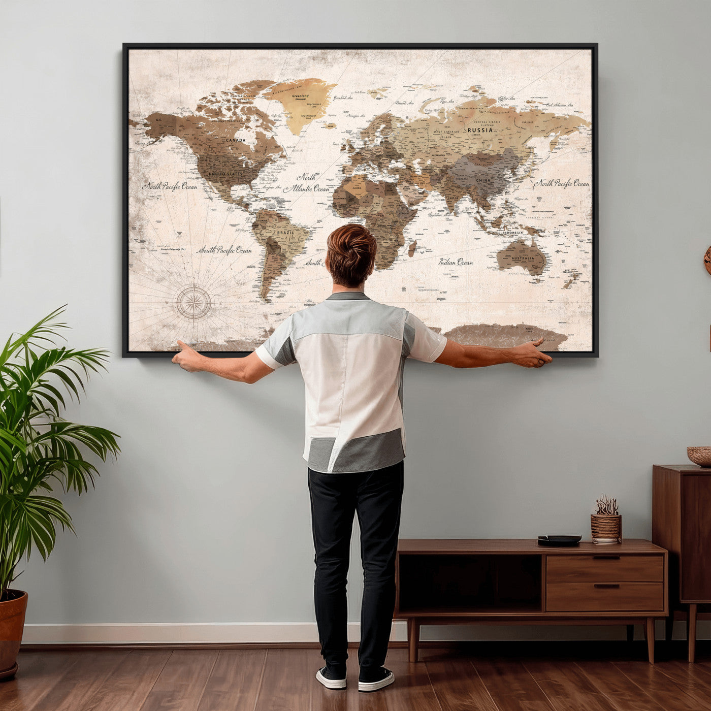 38923639-MGV-CV-36X24 - World Map Wall Art Canvas Print, Modern Decorative Framed Map Artwork Prints for Living Room, Office, Bedroom Wall Decor