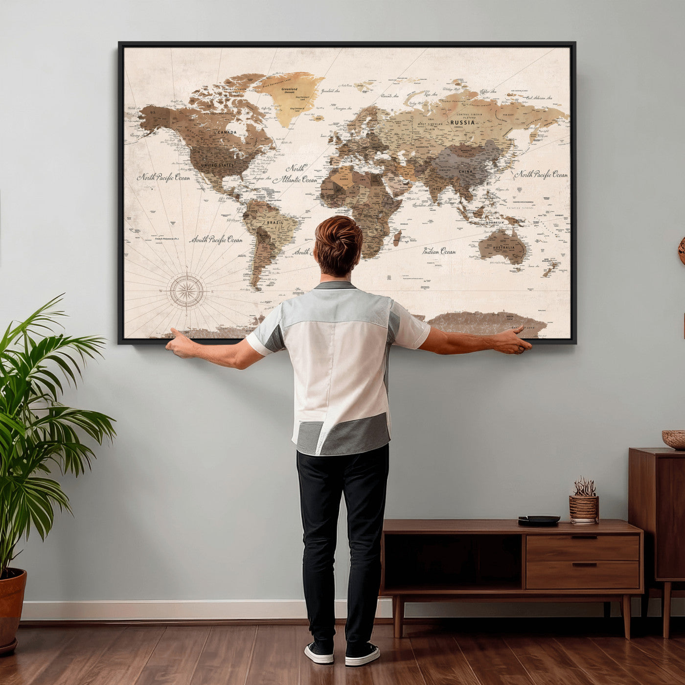 69860078-MGV-CV-36X24 - World Map Wall Art Canvas Print, Modern Decorative Framed Map Artwork Prints for Living Room, Office, Bedroom Wall Decor