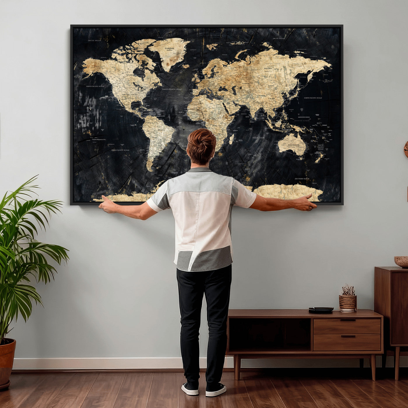 45535041-MGV-CV-36X24 - World Map Wall Art Canvas Print, Modern Decorative Framed Map Artwork Prints for Living Room, Office, Bedroom Wall Decor