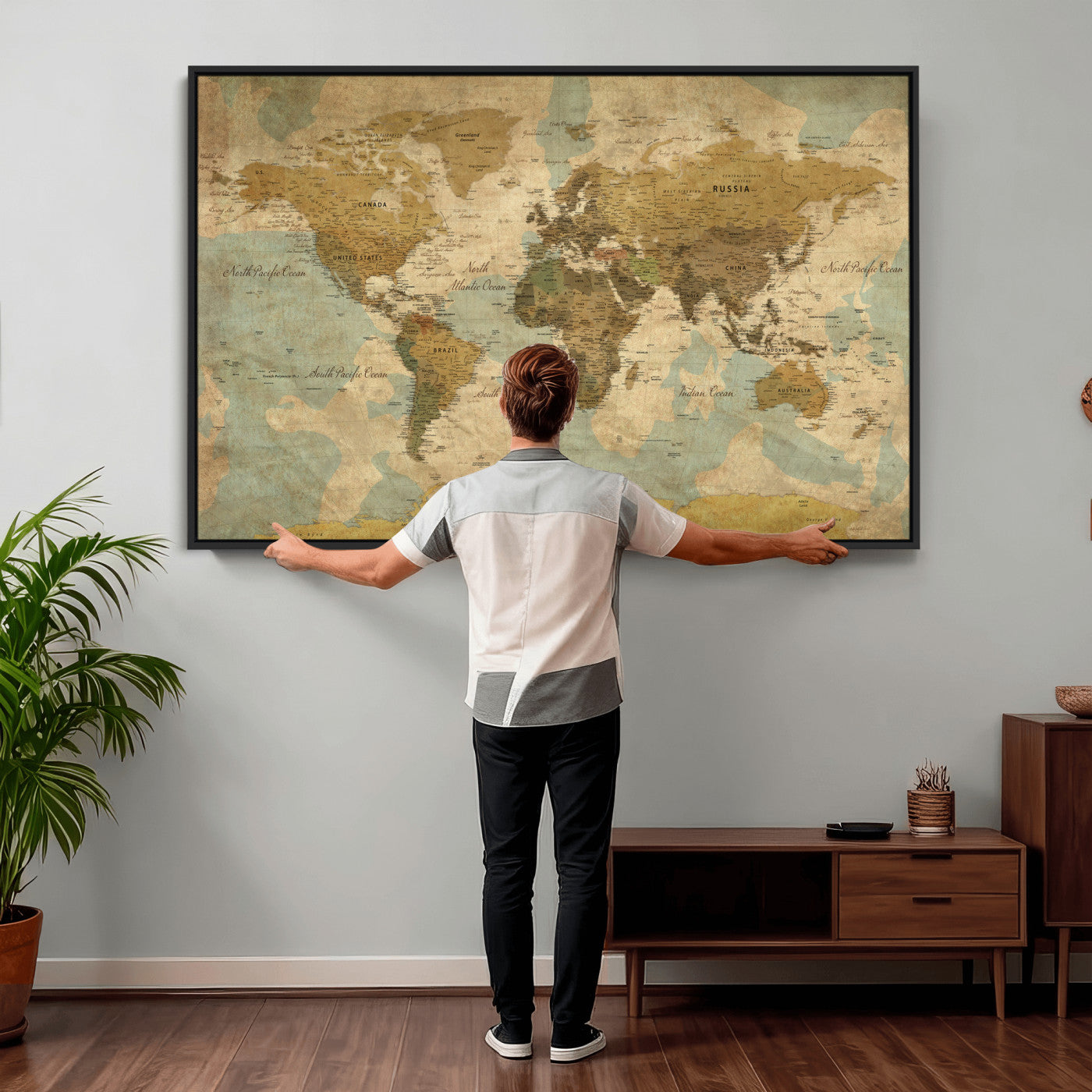 89356927-MGV-CV-36X24 - World Map Wall Art Canvas Print, Modern Decorative Framed Map Artwork Prints for Living Room, Office, Bedroom Wall Decor