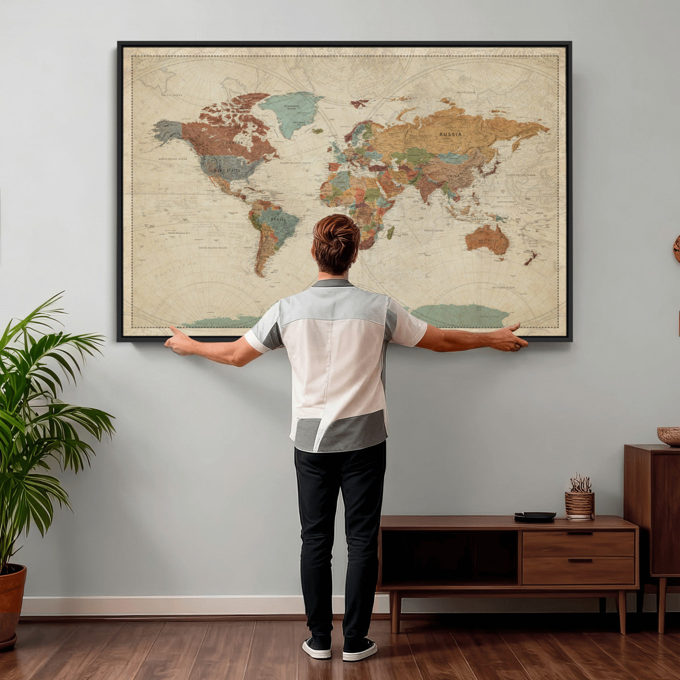 68428598-MGV-CV-36X24 - World Map Wall Art Canvas Print, Modern Decorative Framed Map Artwork Prints for Living Room, Office, Bedroom Wall Decor